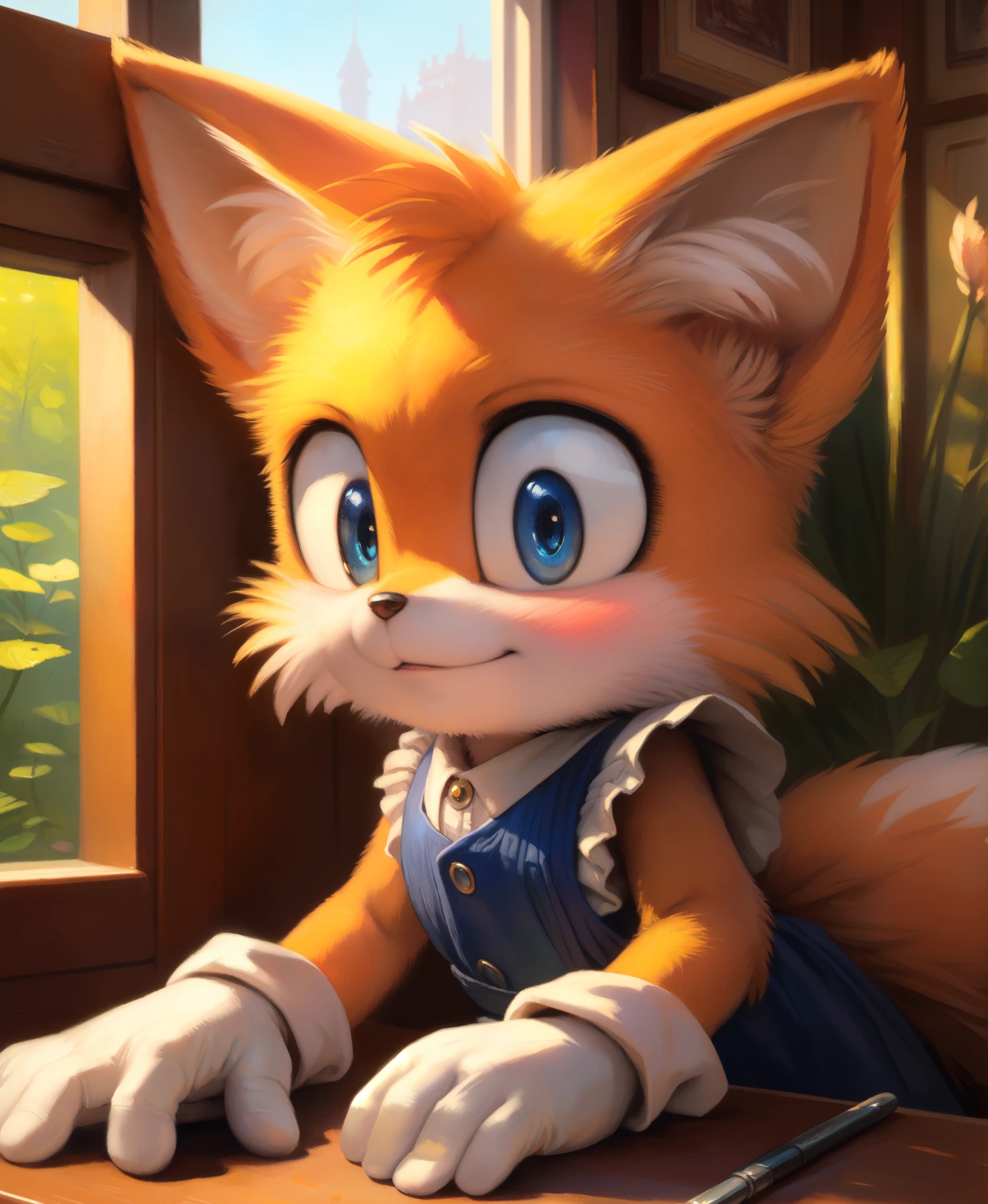by kenket, by totesfleisch8, (by thebigslick, by silverfox5213:0.8), (by syuro:0.2), (by qupostuv35:1.2), (hi res), ((masterpiece)) , ((best quality)), (nice hands),, blushing, (Tails the fox, miles prower \(sonic\), fox,, 1910s clothing style,edwardian,art_nouveau,intricate,detailed,character portrait, , anthro, furry, kemono, body fur, detailed_fluffy_fur, , 1girl, (short muzzle, furry rabbit nose), FurryCore,sliced bob,a_line_haircut, full body,, white gloves