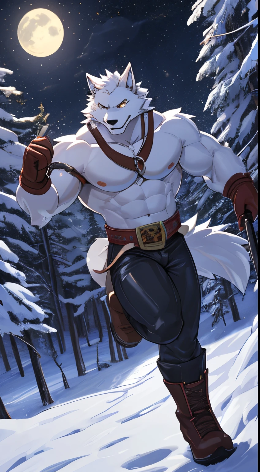 anime guy with white hair and fox ears and collar, (Full body), young guy, hair with modern bangs, masculine but young, No beard, (no clothes on upper body), Take off his clothes, Naked, lying in the middle of the snow, lying down showing his big, flaccid dick, (Full body on display), big dick, masturbating, cumming, cum coming out of his dick, screaming with pleasure, moaning, steam coming out of his mouth because of the cold, in a snowing place, trees with snow in the background,      