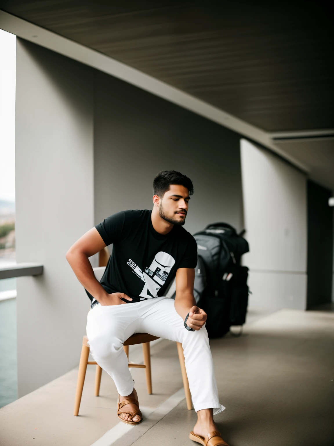 there is a man sitting on a chair with his legs crossed, taken with sony alpha 9, taken with a canon dslr camera, taken with canon 8 0 d, shot on canon eos r5, shot on canon eos r 5, with a cool pose, taken with a canon eos 5d, taken with a canon eos 5 d, stylish pose, very artistic pose