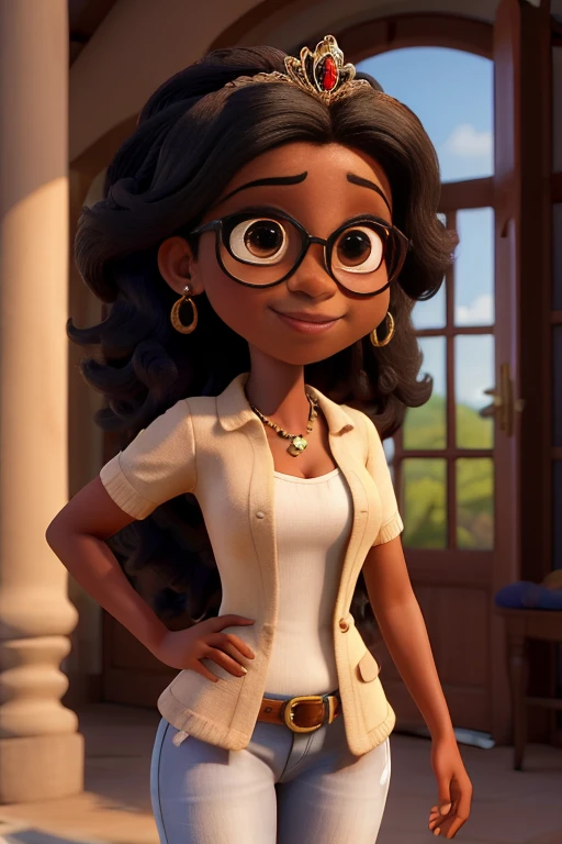 Obra-prima, de melhor qualidade, uma garota parecida com a princesa jasmine, morena de cabelo preto liso e longo (nao tem cabelo crespo). Ela usa oculos e esta usando moletom
