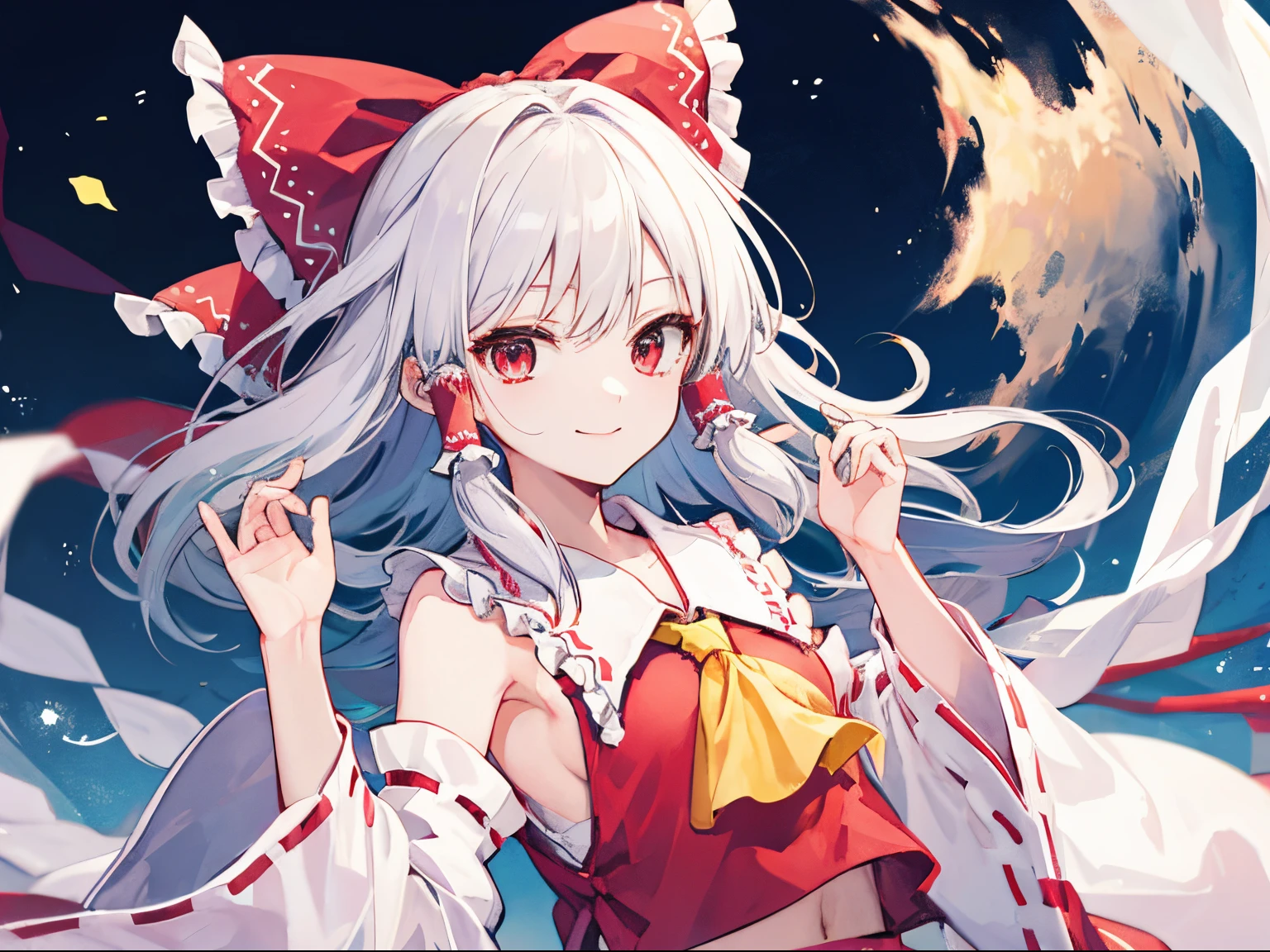 Hakurei Reimu,Touhou project, smile, white hair
