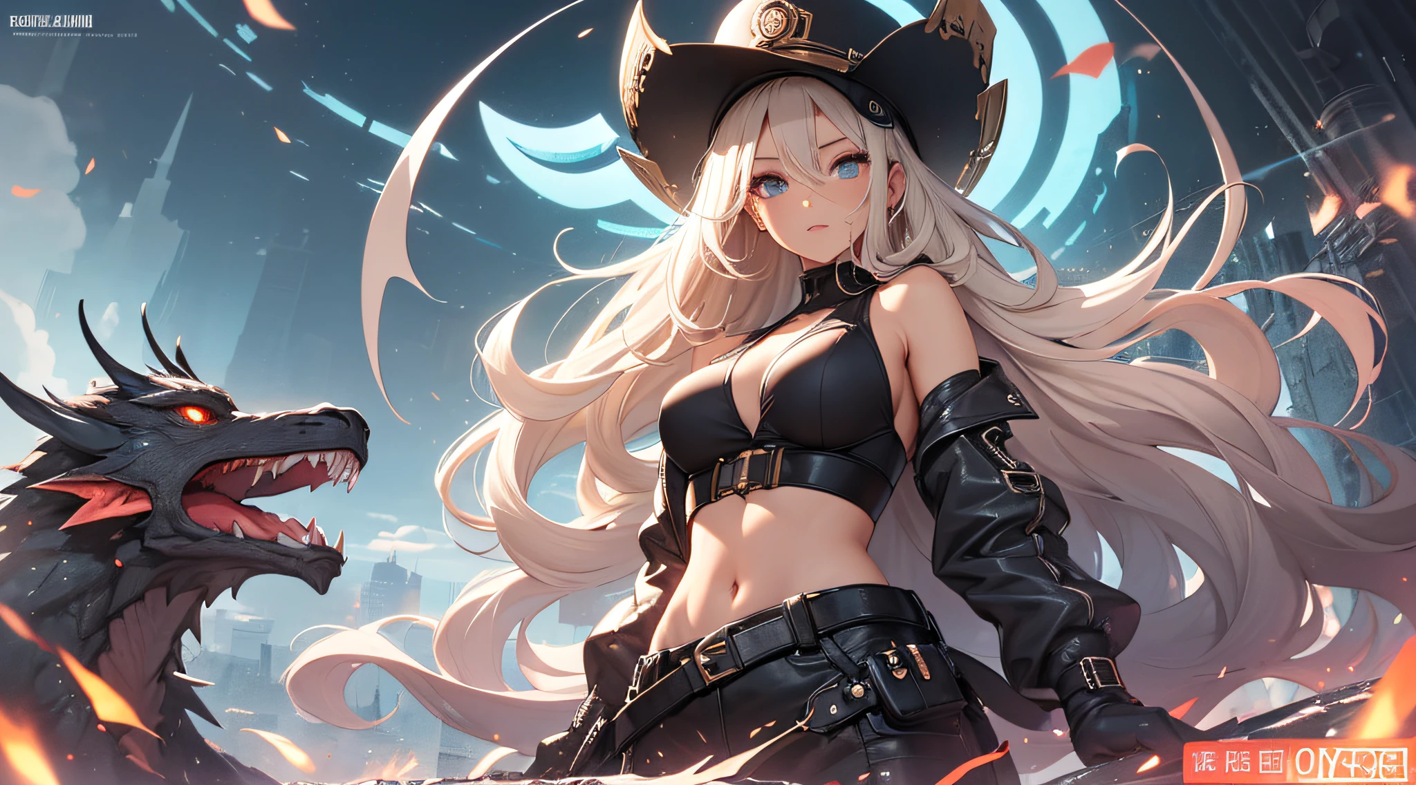 top-quality、Top image quality、masterpiece、Teenage girl((Long coat in black、Black Leather Sports Bra、Shining red body line、black leather glow black leather pants、18year old、 Ager、Best Bust、big bast,Beautiful light blue eyes, Long Blonde Hair、A slender,Large valleys、Reflecting the whole body、black mechanic helmet、Black visor、With revolver、fighting poses)),hiquality、Beautiful Art、Background with((Dark world、Darknesian dragon army、demon realm))masterpiece、depth of fields,Japan Anime Style