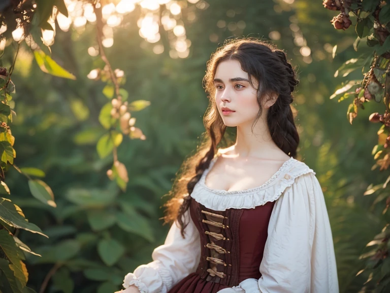 RAW photo. Anna Karenina, 22 years old, Dressed in period clothes, Russian, 19th century, scenary, half body details, crisp focus, A little mixing, detaild, Feels like the Middle Ages, (High skin profile: 1,2), 8k UHD, DSLR, Soft light, High Quality, Fujifilm XT3 small grain film.