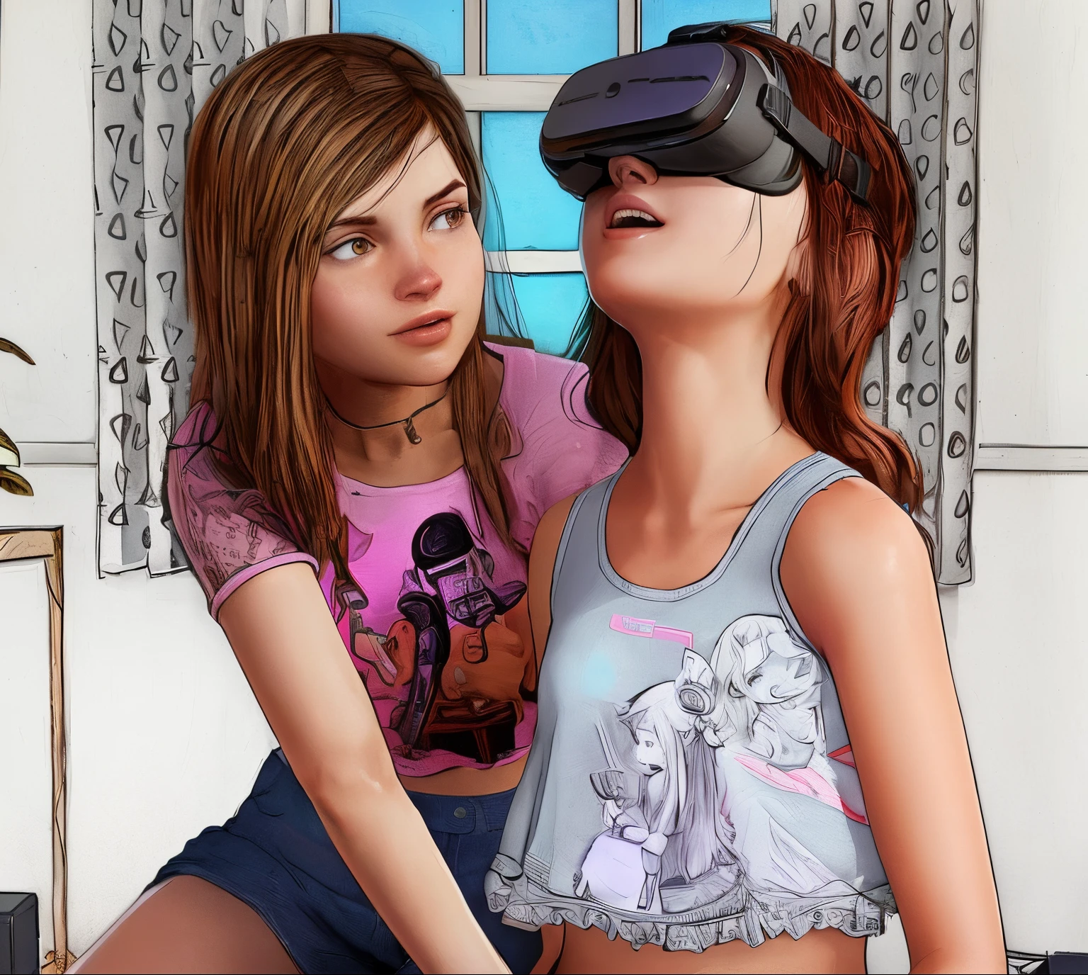 two girls enjoying a vr game