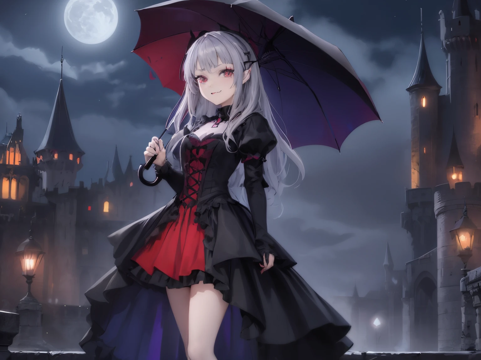 Anime girl in a gothic dress holding an umbrella in front of the castle, Gothic Maiden anime girl, vampire girl, anime girl wearing a black dress, Cute anime waifu in a nice dress, loli in dress, grayscale phtoto with red dress, beautiful vampire queen, an elegant gothic princess, fashionable dark witch, Gothic Maiden, Vampires, demon anime girl