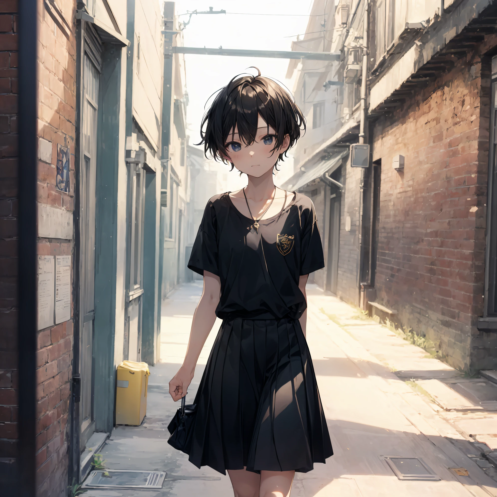 Super high quality by the art god, Ultra-detailed, High resolution, anime moe art style, Best Anime 8K Konachan Wallpapers, Pixiv Contest Winner, Perfect Anatomy, BREAK,(Draw a girl sleepily walking to school. ),BREAK, 1girl in, (Solo,Lori,,13yea:1.3),Full limbs, complete fingers,a junior gynous attraction, (Very short hair), Sleeping hair, hair messy, flat chest, Small butt, groin, Small eyes,Beautiful detailed black eyes, Well-proportioned iris and pupils, disgusted eye, High resolution detailed hair, School uniform, Skirt, On the way to school. BREAK,super detailed skin, Best lighting by famous artists, 8K, Illustration,