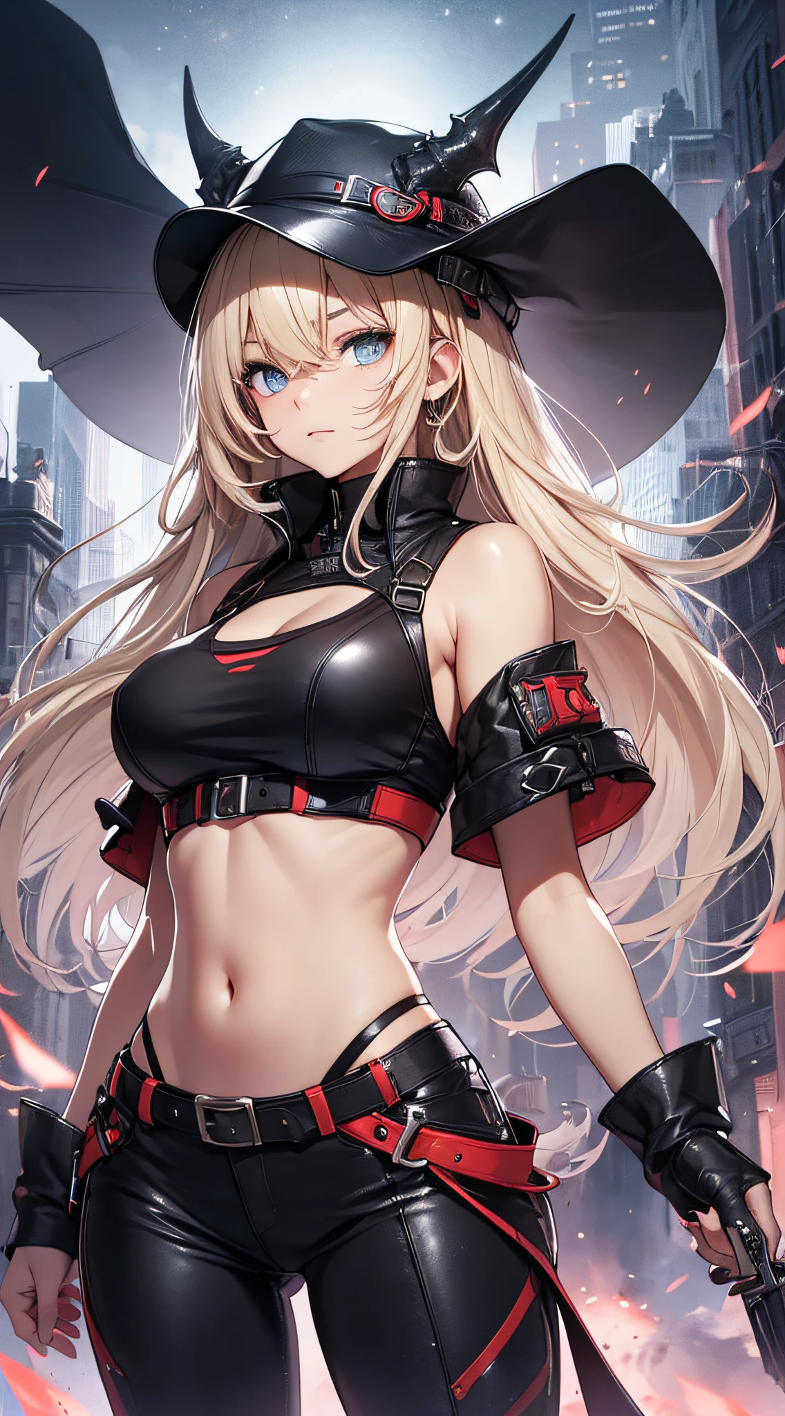 1girl, medium breasts, leotard, black leotard with red accents, sleeveless, midriff, bare legs, boots, matching boots, bracelets, mars backdrop, solo, single, standing, full body shot, cowboy shot, beautiful detailed eyes, blonde hair, medium hair, blue eyes, superhero, barbarian, using broad sword in hand