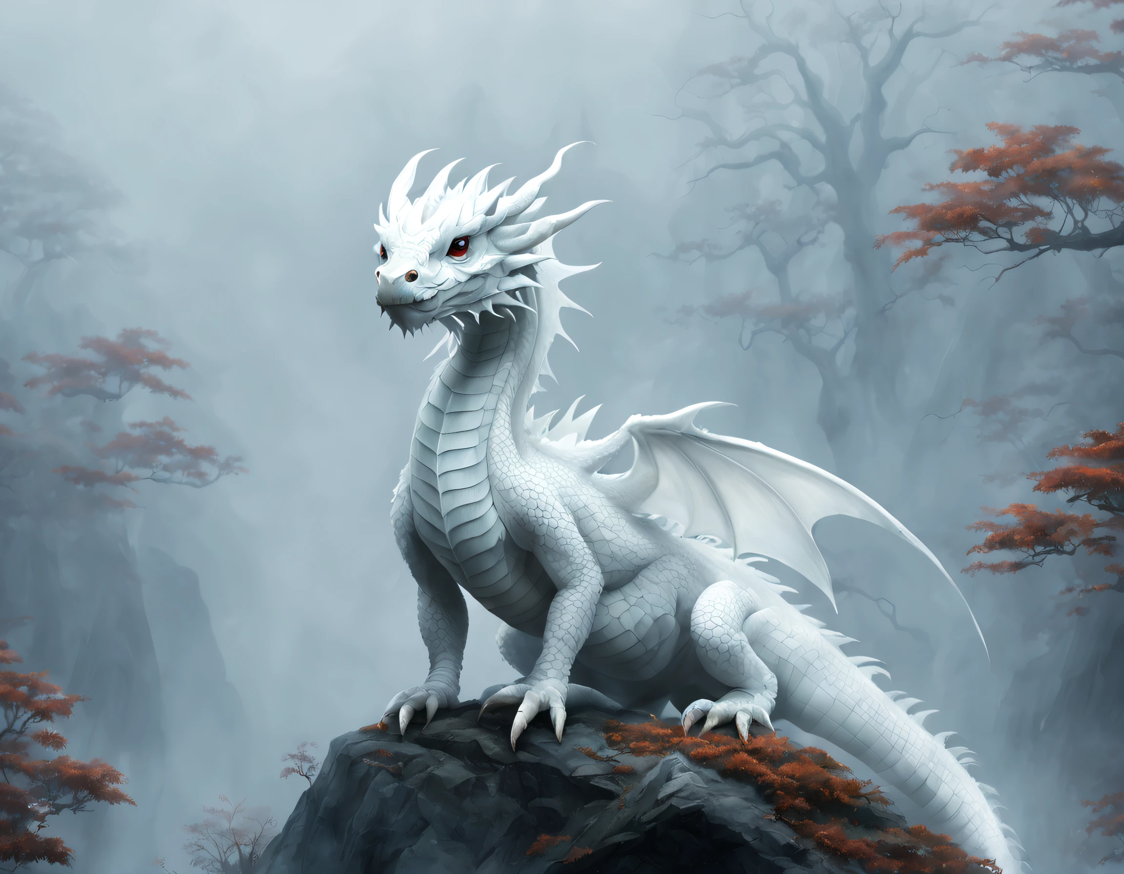 Little white dragon in the fog