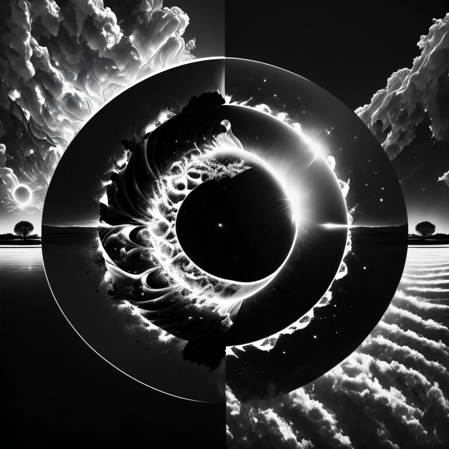 AI-generated image of the solar  in black and white can produce a minimalist and artistic representation