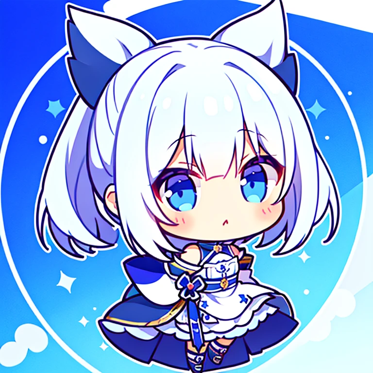 One girl、Chibi、cute little、Mini、icons、white hair、long、blue eyess、校服、masterpiece、Top image quality、top-quality、