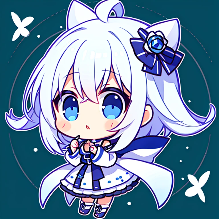 One girl、Chibi、cute little、Mini、icons、white hair、long、blue eyess、校服、masterpiece、Top image quality、top-quality、