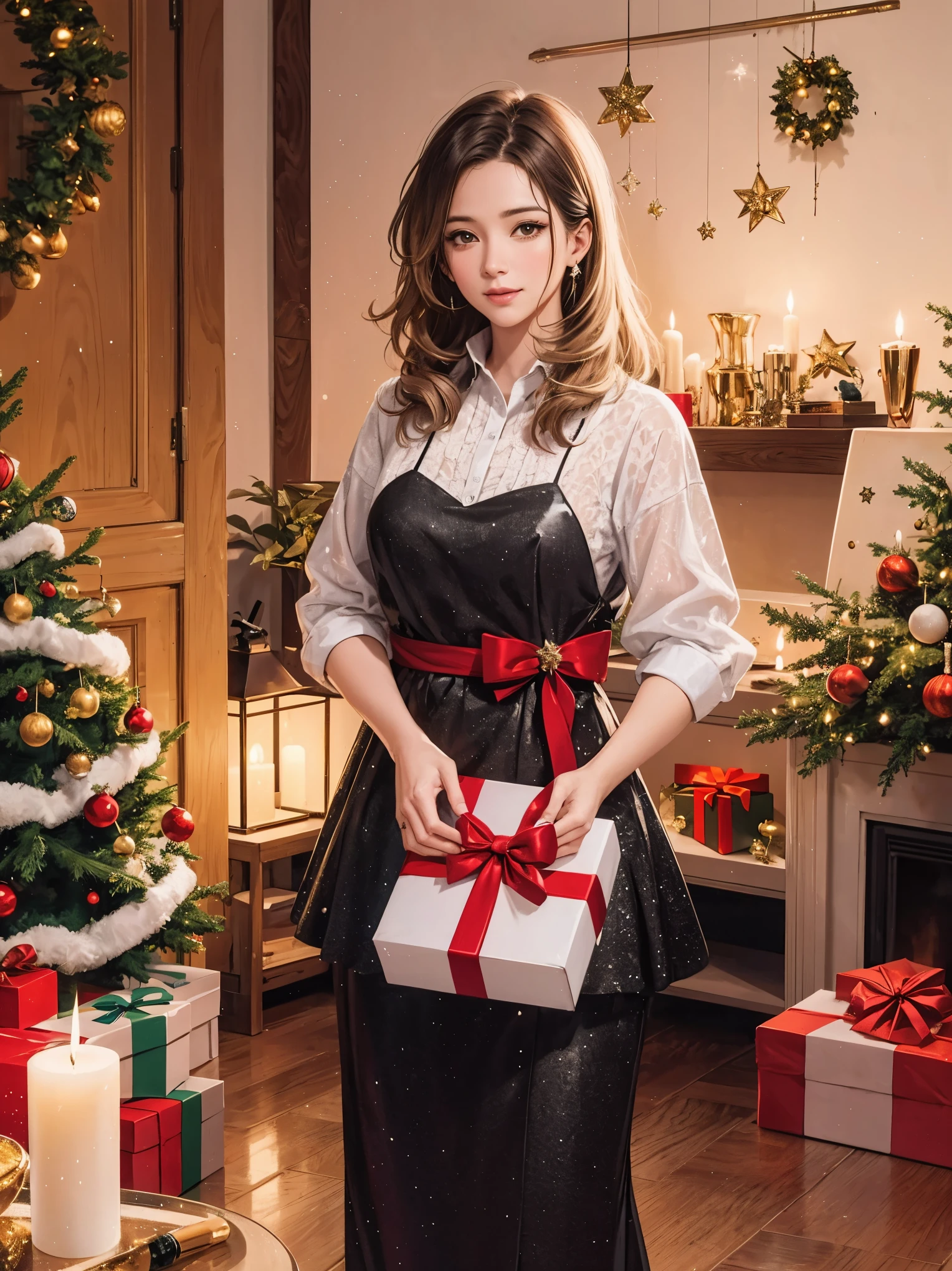 (best quality,4k,8k,highres,masterpiece:1.2),ultra-detailed,realistic,gifts,table,Christmas tree,decorations,wrapping ,bows,ribbon,presents,holiday spirit,vibrant colors,warm lighting,cozy atmosphere,toys,cards,candles,snowflakes,joyful,celebration,exquisite details,exciting surprises,shiny ornaments,sparkling tinsel,beautifully wrapped,excited children,anticipation,festive mood,magical ambiance,delightful moment,wonderful memories,family gathering,cheerful faces,Christmas magic,extravagant,abundance of presents,HDR,UHD,studio lighting,ultra-fine painting,sharp focus,physically-based rendering,professional,vivid colors,bokeh.