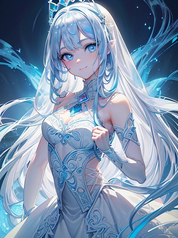 ((​masterpiece、top-quality:1.5、a high chroma:1.5、ultra-detailliert、high-resolution illustrations:1.5、Ultra-high-definition CG、8k size wallpaper、offcial art))、(spiral of light),(highly colorful:1.5),(front view:1.8),(1girl),(Princess knight),(Cute little girl s:1.5)、(Shining blue eyes:1.5),(Beautiful face:1.5,Beautiful eyes:1.5)、(close to viewer:1.5),
(forced smile:1.3)、(sexy body),((Detailed fantasy 、white princess dress:1.5)),((intricate detailes,detailed princess dress)), (Beautiful princess dress in every detail),(medium breasts:1.5),,(Shining blue eyes:1.8)、(upper body:1.8)、(),white princess dress ,Fantasy,​​clouds、colourfull