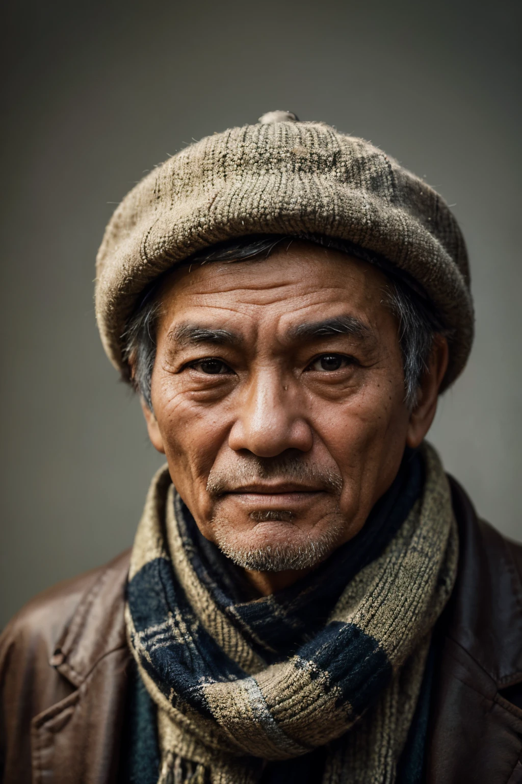 Chinese old man wearing hat and scarf looking at camera, a close up portrait photo, 50 mm portrait, Portrait photos, rugged man portrait, 60 mm portrait, Beautiful portrait of a desperate man, 70mm portrait, 50mm lens for portraits, author:Stefan Girovsky, author:Etienne Dressett, portrait photo of an, Close-up portrait shoot