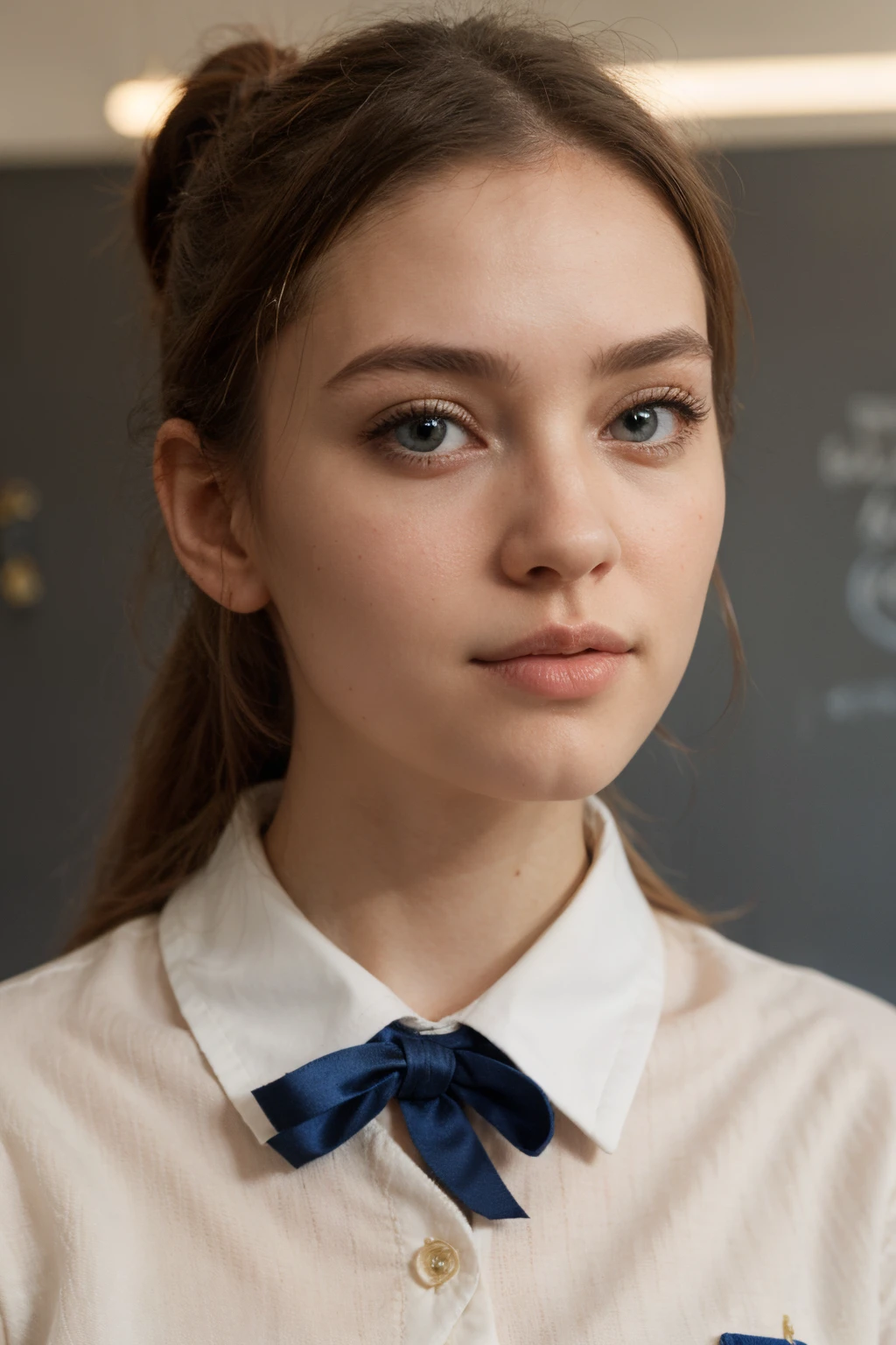 femele,Double ponytail in gold,Wear a school uniform,blue color eyes,delicated face