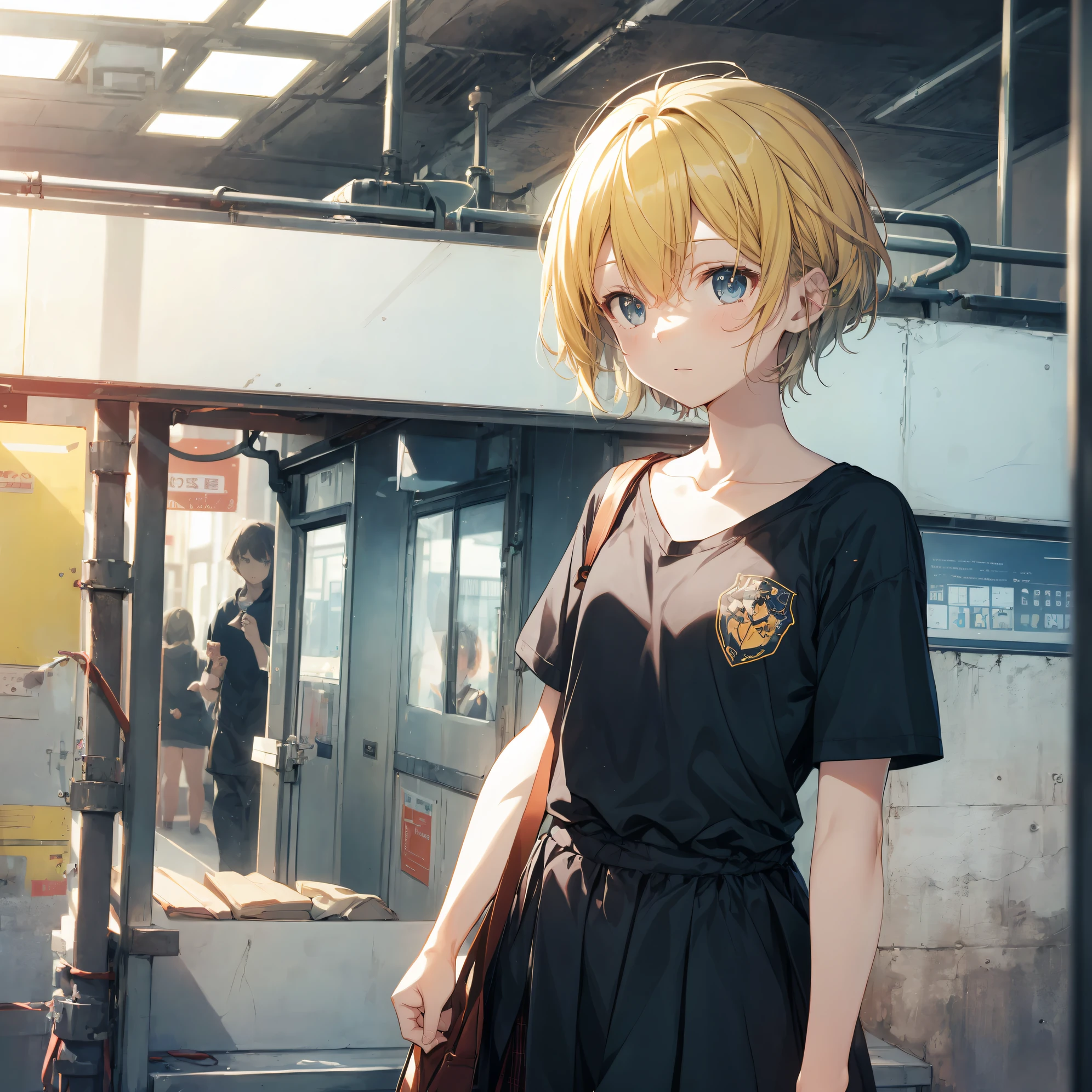 Super high quality by the art god, Ultra-detailed, High resolution, anime moe art style, Best Anime 8K Konachan Wallpapers, Pixiv Contest Winner, Perfect Anatomy, BREAK,(Draw a girl sleepily walking to school. ),BREAK, 1girl in, (Solo,Lori,,13yea:1.3),Full limbs, complete fingers,a junior gynous attraction, (Very short hair), Sleeping hair, hair messy, flat chest, Small butt, groin, Small eyes,Beautiful detailed black eyes, Well-proportioned iris and pupils, disgusted eye, High resolution detailed hair, School uniform, Skirt, On the way to school. BREAK,super detailed skin, Best lighting by famous artists, 8K, Illustration,