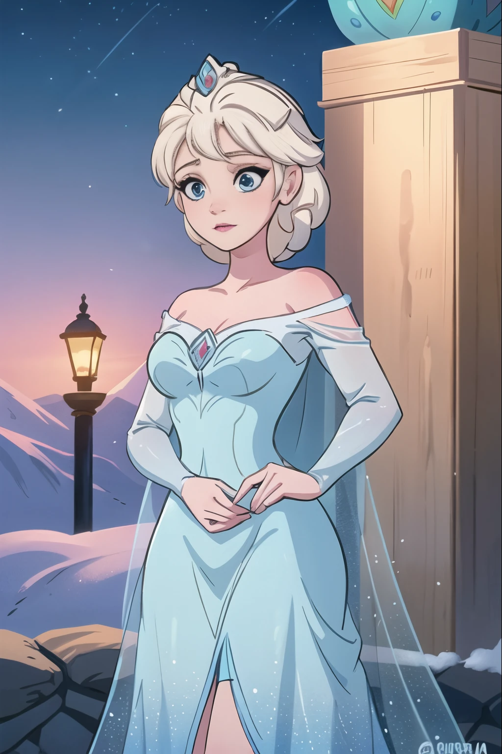 There's a young woman, 1girl, vestido com um traje de princesa congelado, Retrato de Elsa de Arendelle, Retrato de Elsa de Frozen, Elsa bonita, Elsa, princesa de inverno, Elsa, Frozen, Elsa Congelada, Disney foto realista, Disney fotorrealista, Emma Watson como a Rainha do Gelo, Princesa do gelo, Rainha do Inverno, filme klaus congelado, retrato de weta disney, rainha do gelo
