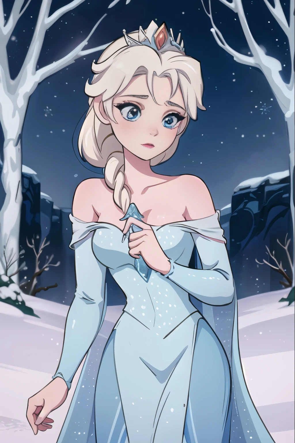 There's a young woman, 1girl, vestido com um traje de princesa congelado, Retrato de Elsa de Arendelle, Retrato de Elsa de Frozen, Elsa bonita, Elsa, princesa de inverno, Elsa, Frozen, Elsa Congelada, Disney foto realista, Disney fotorrealista, Emma Watson como a Rainha do Gelo, Princesa do gelo, Rainha do Inverno, filme klaus congelado, retrato de weta disney, rainha do gelo