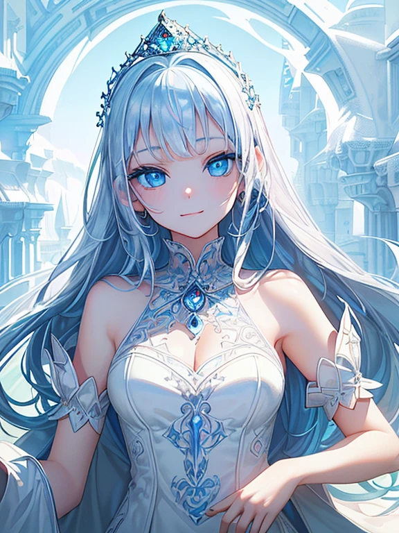 8K,ultraclear,best qualtiy,tmasterpiece,1girll,Big star,Delicate ultra-clear face,Cute eyes,Delicatemakeup,Bejeweled Crown,Gorgeous necklace,Sparkling castle background,starrysky,Princess dress,half-body portrait,Normal attire