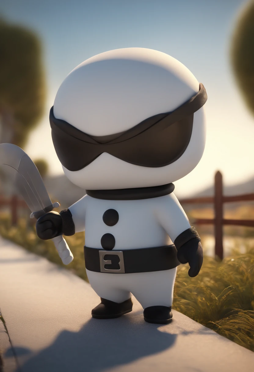 Cartoon character of a ninja snowman animation character, fence Stylized character, animation style rendering, 3D stylized, Arnold Maya render, 3 d render stylized, toon render keyshot, Character 3D, 3D Character, 3d rendering stylized, 3 d character render, cartoon character, Close up character, Character pose, (Pixar Style) (master part:1.2) (Bokeh) (best quality) (detailed skin) ( detailed texture) (8k) (clay) (Cinematic lighting) (sharp focus)