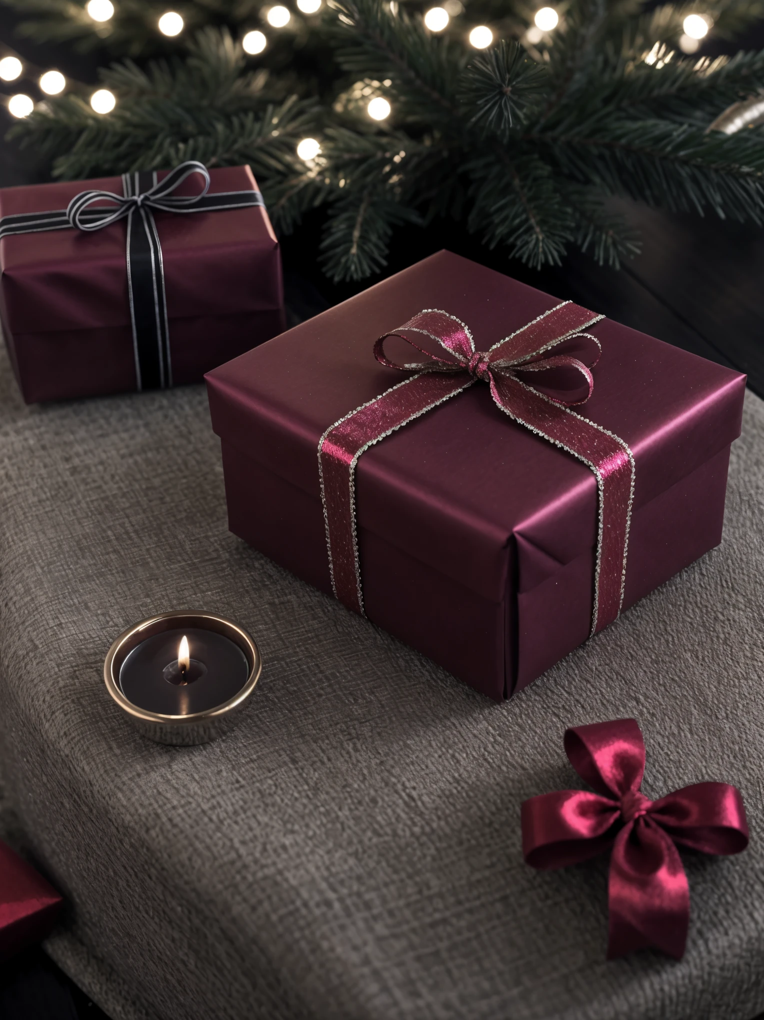 (best quality,4k,8k,highres,masterpiece:1.2),ultra-detailed,realistic,gifts,table,Christmas tree,decorations,wrapping ,bows,ribbon,presents,holiday spirit,vibrant colors,warm lighting,cozy atmosphere,toys,cards,candles,snowflakes,joyful,celebration,exquisite details,exciting surprises,shiny ornaments,sparkling tinsel,beautifully wrapped,excited children,anticipation,festive mood,magical ambiance,delightful moment,wonderful memories,family gathering,cheerful faces,Christmas magic,extravagant,abundance of presents,HDR,UHD,studio lighting,ultra-fine painting,sharp focus,physically-based rendering,professional,vivid colors,bokeh.