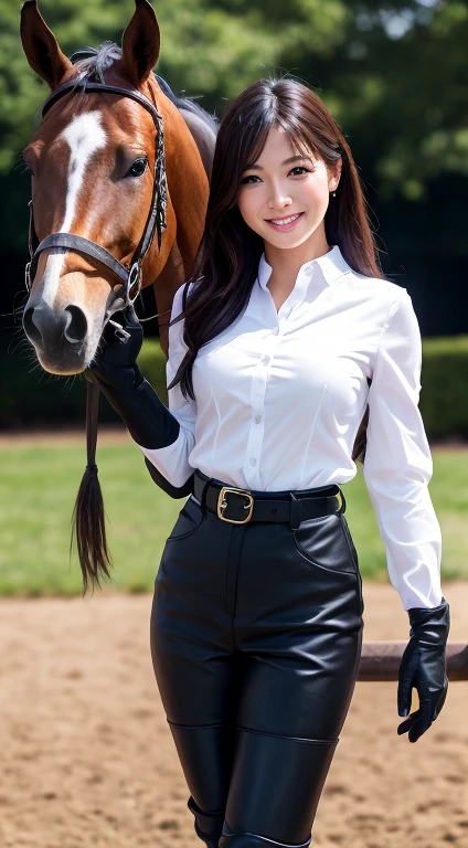 ((((Create a photorealistic image of a beautiful woman riding a horse through a picturesque countryside.)))) The scene is set on a sunny day with clear blue skies, where the landscape is a blend of rolling green fields, dotted with colorful wildflowers, and dense forests in the background. The woman is dressed in a casual yet elegant riding outfit, (((consisting of a fitted white blouse opened showing her large naked breast))), riding breeches, and knee-high black leather boots. Her long, flowing hair is loosely tied back, with a few strands gently blowing in the wind as she rides.The woman and the horse are captured in a dynamic gallop, with the camera angle from below, looking up at her, emphasizing the power and grace of both the rider and the horse. Her hair is flying back, and there is a determined look in her eyes, reflecting the thrill of the ride. The countryside around her is a blur of greens and yellows, enhancing the feeling of speed.The landscape is richly detailed, with the sunlight casting a warm glow over the fields and creating soft shadows beneath the trees.
The horse’s coat is shiny and well-groomed, with muscles rippling under its skin as it moves.
The textures of the woman’s clothing are clearly defined, from the smooth leather of her boots to the soft fabric of her blouse.
Small details, like the gentle creases in the fabric as she holds the reins and the slight movement of the grass as the horse trots through it, add to the realism.
The overall atmosphere is one of harmony between the woman, the horse, and the natural beauty of the countryside, with the focus always returning to the woman’s expressions and connection with her surroundings. ((Semi naked porn))