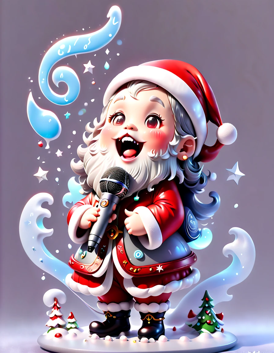 chalk gray style, ((1 glowing magical cute Santa Claus))，((Singing with a microphone)), ((Syllable symbols floating in the air))，Christmas elements，Snowy days，8K,Irridescent color, kawaii, cute big breasts, number art, high qulity, The is very detailed, 3Drenderingof，Bright colorinimalist style，Disney  style，translucent