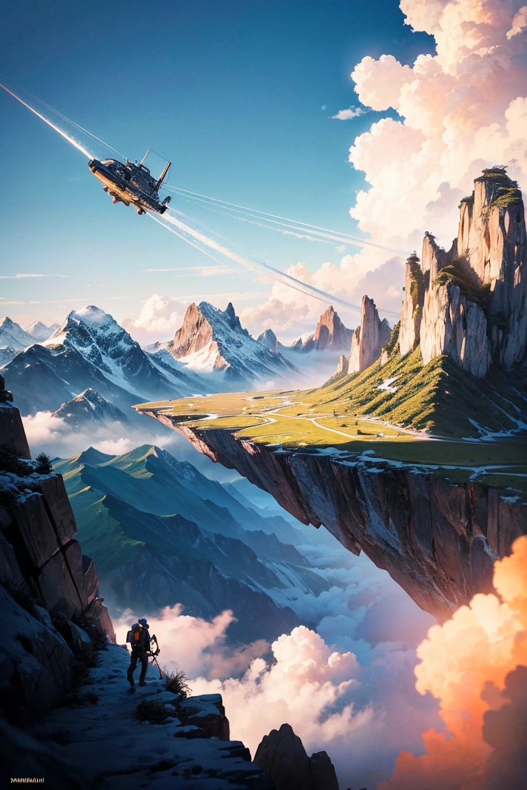 (Best quality,4K,8K,A high resolution,tmasterpiece:1.2),ultra - detailed,(Realist,フォトリアリスティック,フォトリアリスティック:1.37),Thrilling epic,Fall from extremely high altitude,heroic landing,Fall from a height,impressive landscapes,Full of action scenes,dangerous trick,adventure,No lanyard or parachute,Dramatic expression,Tough character,Great view,Amazing natural beauty,,Majestic mountain ranges,Unpredictable movements,Fascinating freefall,Amazing contrast between light and shadow,overwhelming image,Emotional intensity,final conquest,Anti-gravity maneuvering,Unforgettable experience,elastic landing,strong influence,brave journey,Extraordinary resilience,Anti-gravity feat,with unwavering determination,amazing courage,huge influence,victory of mankind,Amazing perspective,incredible power,vivd colour,intense emotions,high octane performance,bold adventure,incredible achievement,immersive landscapes,exciting sight,overwhelming moment