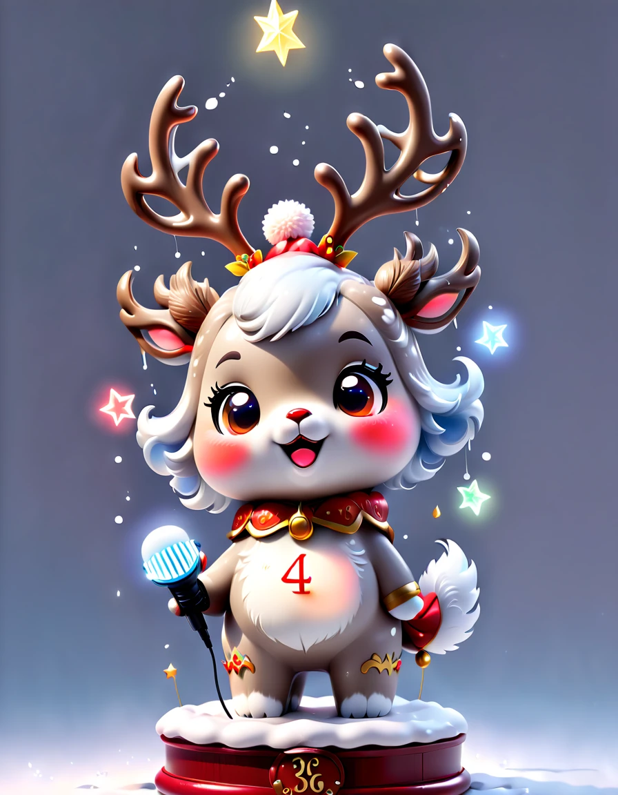 chalk gray style, ((1 glowing magical and cute Christmas reindeer))，((Singing with a microphone)), ((Syllable symbols floating in the air))，Christmas elements，Snowy days，8K,Irridescent color, kawaii, cute big breasts, number art, high qulity, The is very detailed, 3Drenderingof，Bright colorinimalist style，Disney  style，translucent