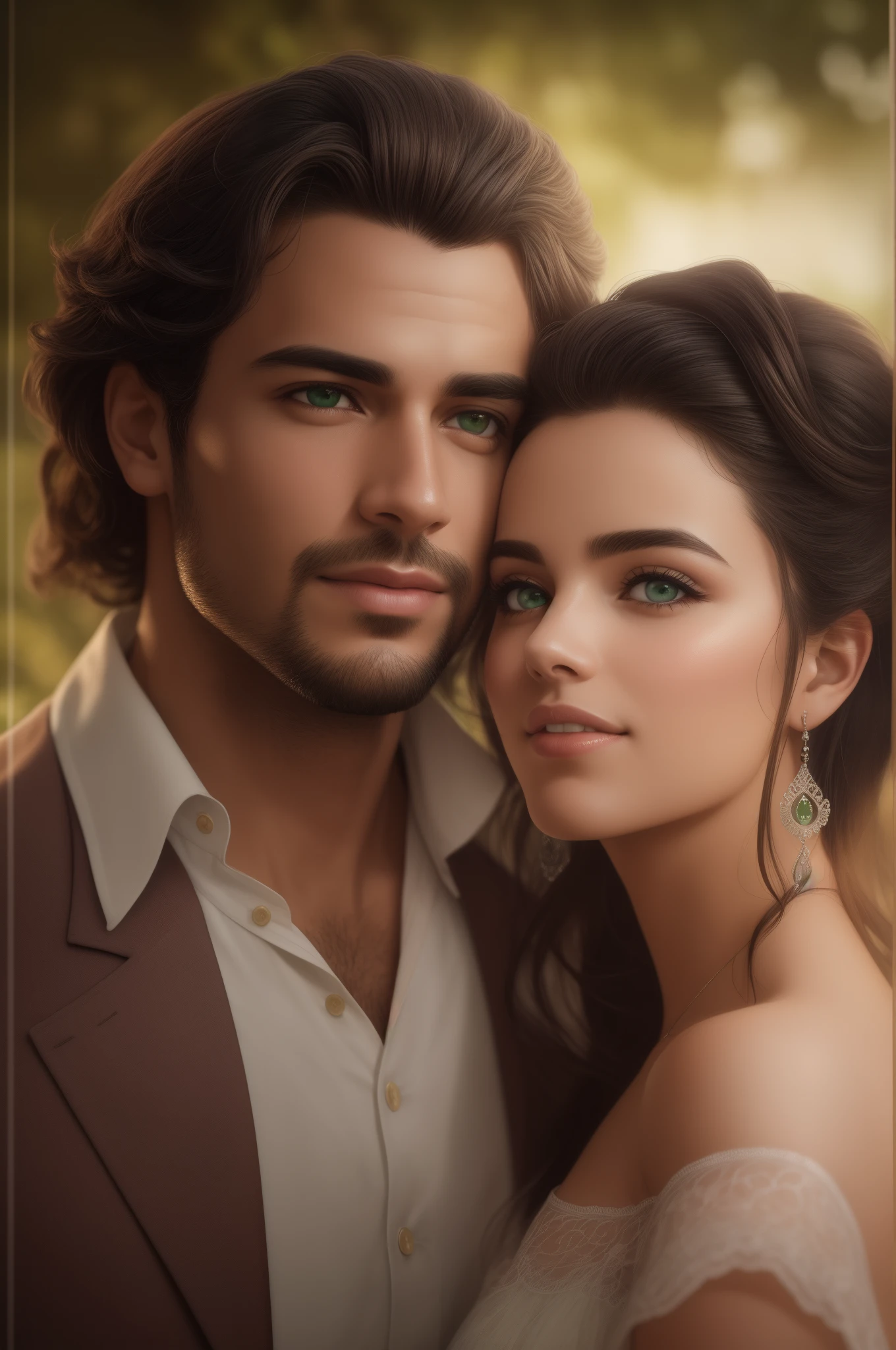 master part, best quality, .RAW, analogue style, A stunning portrait of a couple deeply in love in the gardens of a grand mansion. The man is tall, forte, and beautiful tan with messy voluminous brown hair, olhos castanhos, e tem cerca de 20 anos. Woman is delicate with straight blonde hair Chanel, olhos verde-escuros, and full lips, por volta dos 19 anos,Perfectly detailed facial features. The couple is laughing together. Create a realistic masterpiece illustration with intricate details capturing your love and joy. Use roupas atuais, e garantir que a arte seja altamente detalhada. Por favor, Pay close attention to detail, como os destaques e sombras no rosto e no cabelo, para criar uma imagem realista e realista. Try different lighting techniques to improve the mood and atmosphere of the portrait. The final product should be a masterpiece that captures the essence and beauty of the couple, ((pele altamente detalhada, detalhes da pele)), foco nítido, volumetric fog, 8k UHD, DSLR, alta qualidade, filmic grain, Fujifilm XT3