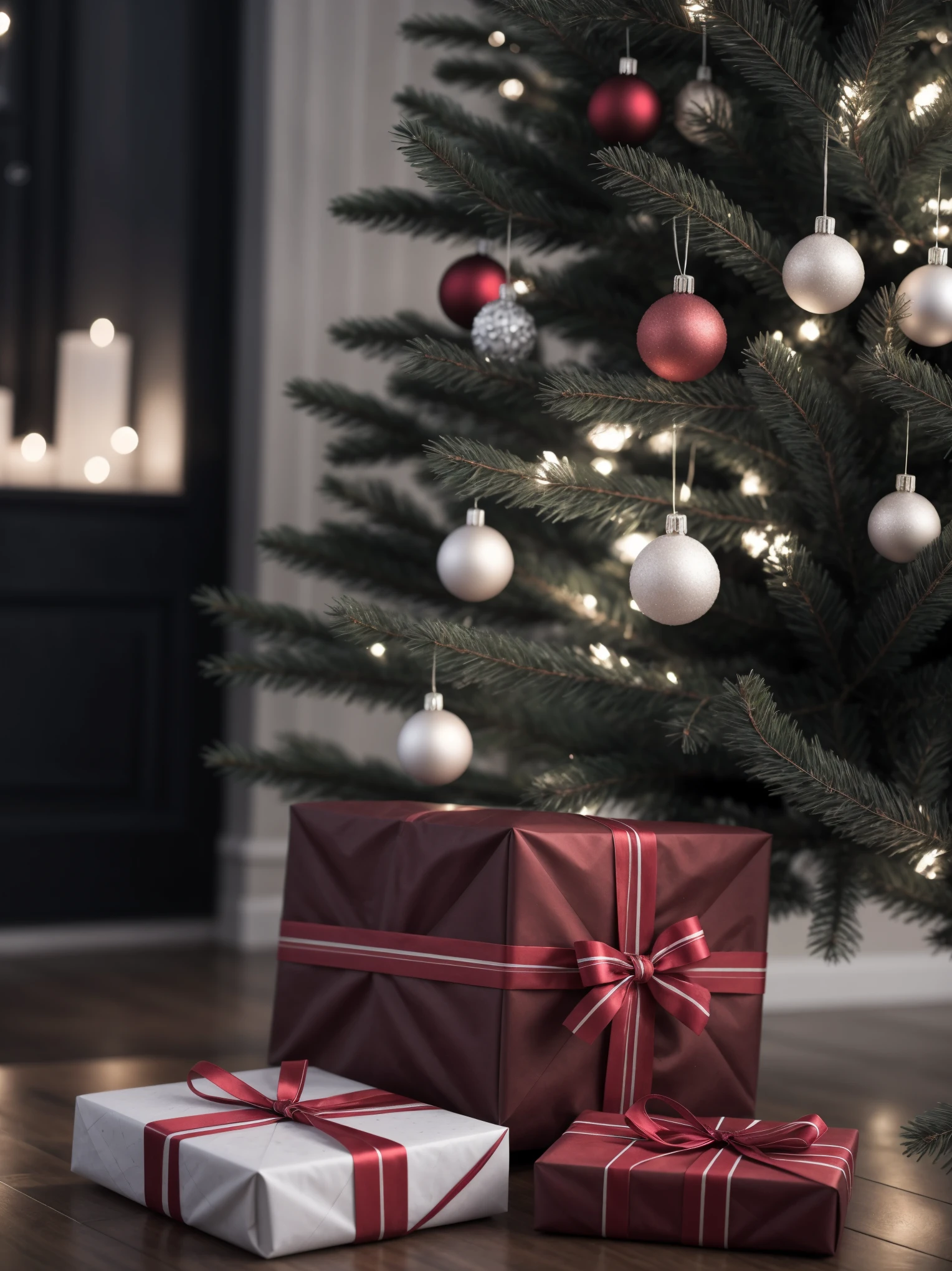(best quality,4k,8k,highres,masterpiece:1.2),ultra-detailed,realistic,gifts,table,Christmas tree,decorations,wrapping ,bows,ribbon,presents,holiday spirit,vibrant colors,warm lighting,cozy atmosphere,toys,cards,candles,snowflakes,joyful,celebration,exquisite details,exciting surprises,shiny ornaments,sparkling tinsel,beautifully wrapped,excited children,anticipation,festive mood,magical ambiance,delightful moment,wonderful memories,family gathering,cheerful faces,Christmas magic,extravagant,abundance of presents,HDR,UHD,studio lighting,ultra-fine painting,sharp focus,physically-based rendering,professional,vivid colors,bokeh.