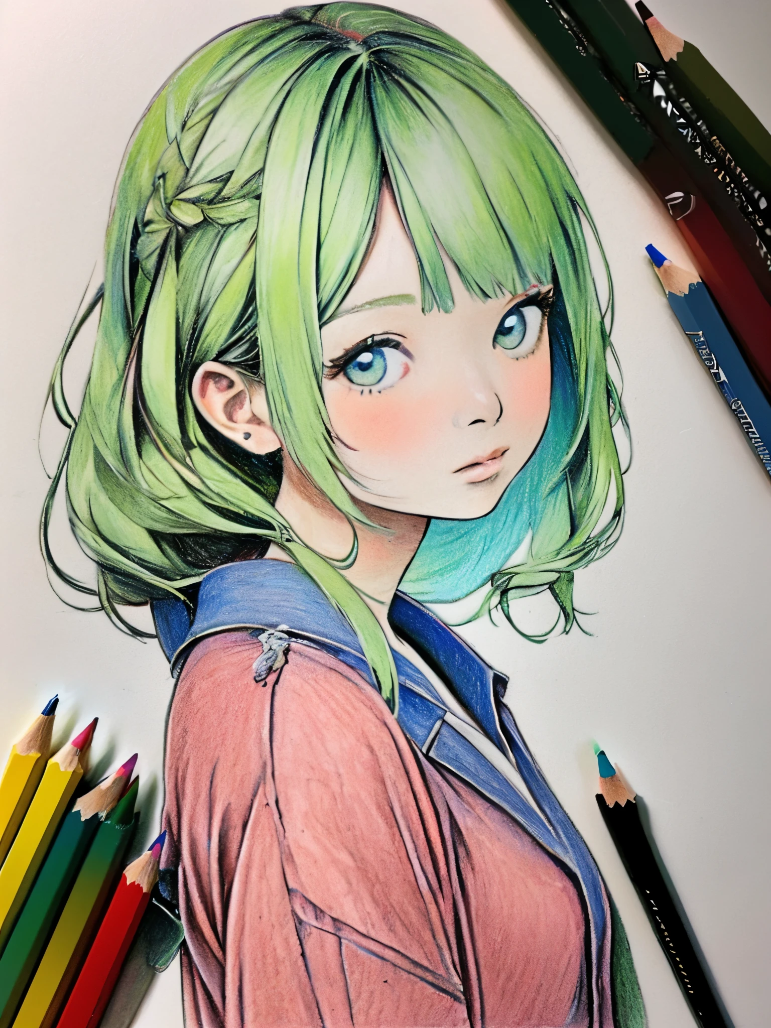1girl,colored pencil
