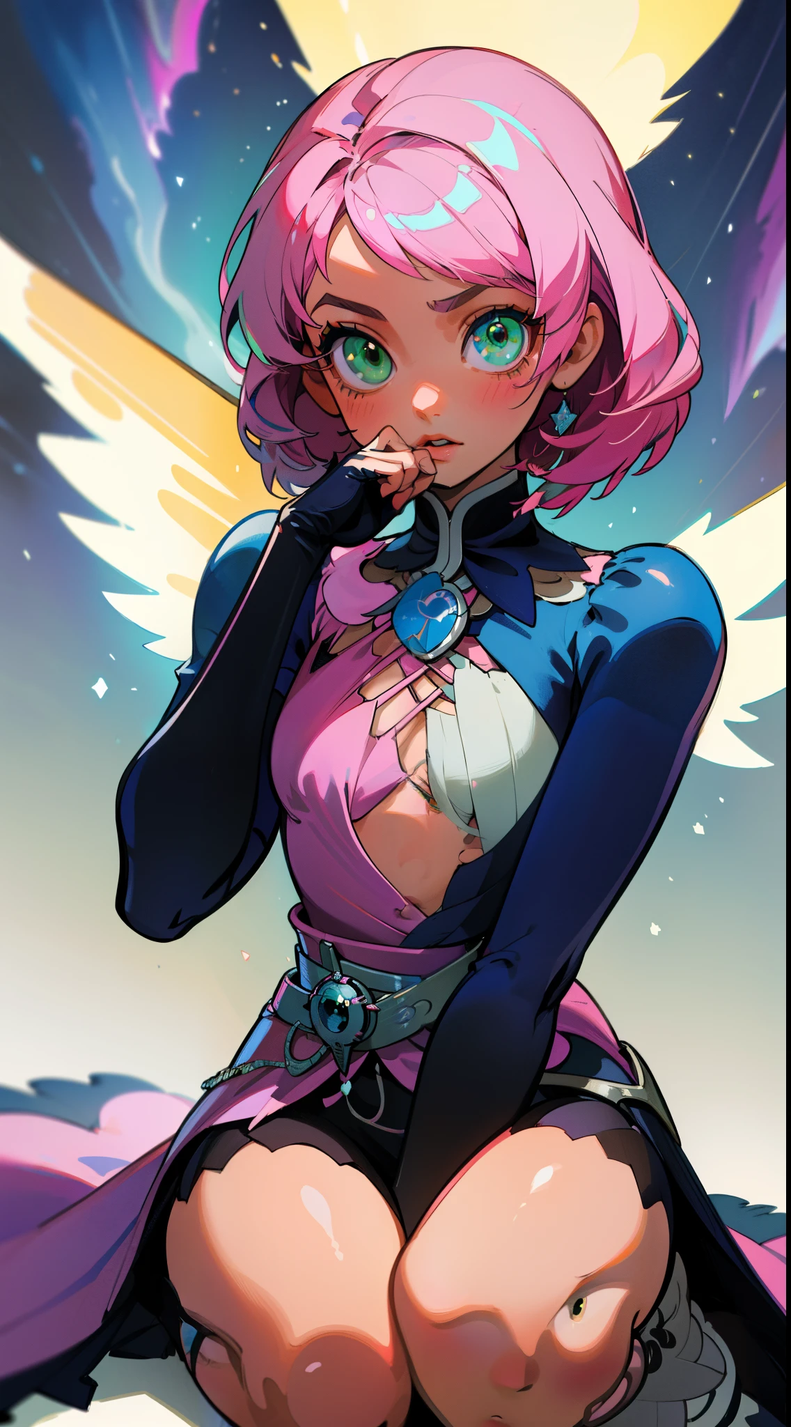 Alisa bosconovitch, melhor qualidade, contemporary, estilo plano, minimalismo, Green Eyes Flat Illustration, cabelo rosa, cabelo curto, cabelos multicoloridos, Camisa Preta, mechanical wings, Head Portrait Close-U, peito pontudo, decote, super decote, middlebreasts, Tekken,cabelo rosa pastel, 1girl, em quimono, hand-painted,Desenho de linha sem cor, colorida do yandere pastel, Tekken, Super cute pink hair girl with gothic makeup on the side, com roupa de empregada,figura esbelta,robusto,He sat on the floor,Vestido com roupas de empregada rosa e branco,cabelos muito curtos,com orelhas de gato,quadratic element,, kawaii cor-de-rosa na roupa da era de 1910, Alisa Bosconovich pink lips, no estilo da paleta de cores suave aurorapunk, an anime illustration of his face, gifs animados, hand drawn animation, charming sketches, suave e brilhante, romantismo nebuloso, Estilo Superflat, fundo branco - ar 1:1 - niji 5 - estilo expressivo --s 50 ,Pink kawaii girl in the era of 1920s clothesPink eagles, vestindo uma camisa branca brilhante, no estilo da paleta de cores suave aurorapunk, an anime illustration of his face, gifs animados, hand drawn animation, charming sketches, suave e brilhante, romantismo nebuloso, Estilo Superflat, fundo branco - ar 1:1 - niji 5 - estilo expressivo --s 50, Absurdo, alto, ultra detalhados, (1girl:1.3), quebrar , Crie uma imagem com uma bela caligrafia