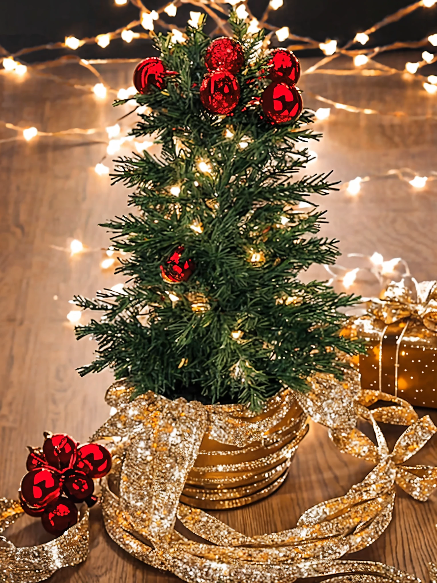 (best quality,4k,8k,highres,masterpiece:1.2),ultra-detailed,realistic,gifts,table,Christmas tree,decorations,wrapping ,bows,ribbon,presents,holiday spirit,vibrant colors,warm lighting,cozy atmosphere,toys,cards,candles,snowflakes,joyful,celebration,exquisite details,exciting surprises,shiny ornaments,sparkling tinsel,beautifully wrapped,excited children,anticipation,festive mood,magical ambiance,delightful moment,wonderful memories,family gathering,cheerful faces,Christmas magic,extravagant,abundance of presents,HDR,UHD,studio lighting,ultra-fine painting,sharp focus,physically-based rendering,professional,vivid colors,bokeh.