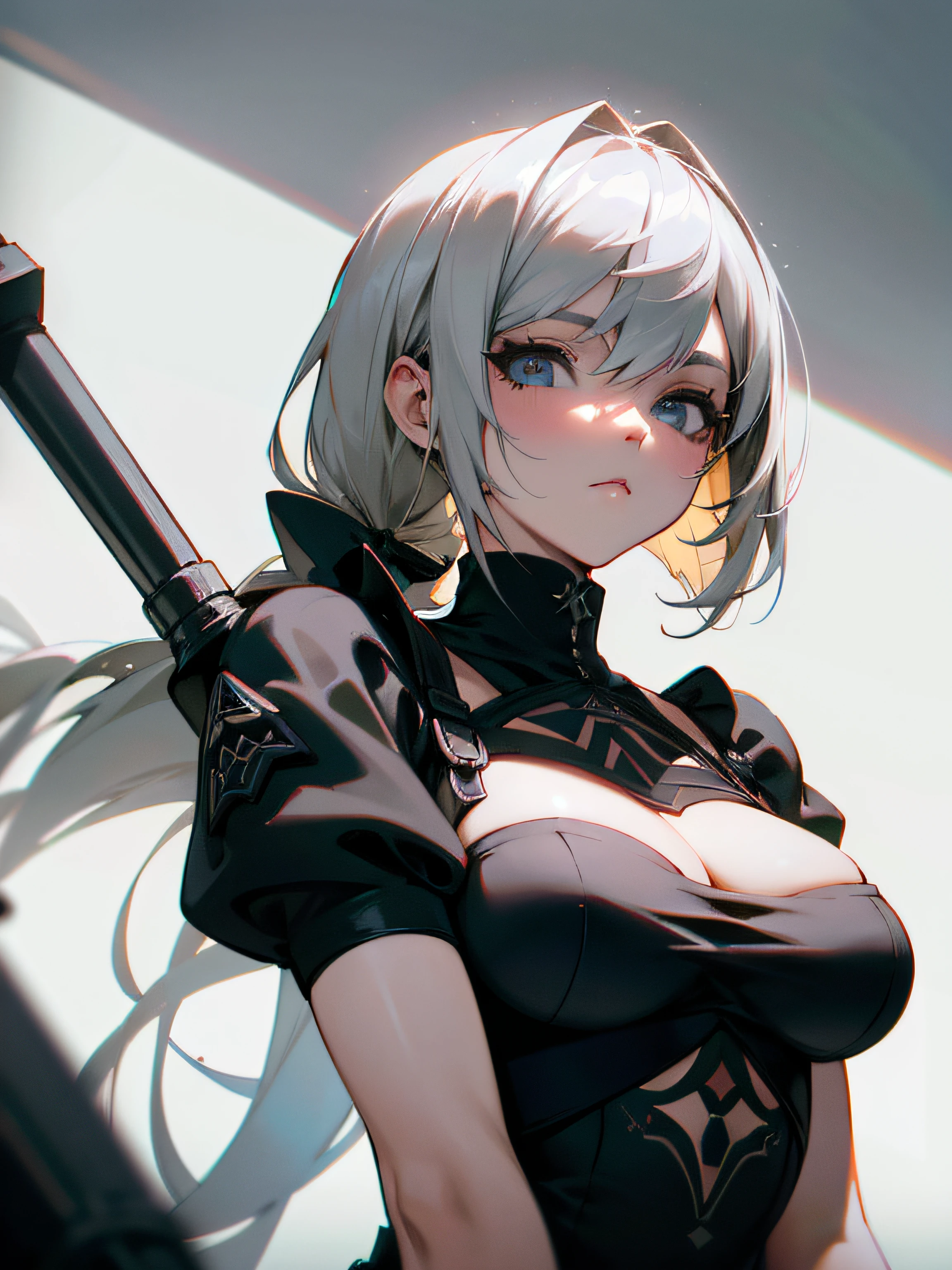 primer plano de los ojos, cabello plateado, nier automata, 2B, absurdos, high resolusion, ultrasharp, 8k, Obra maestra