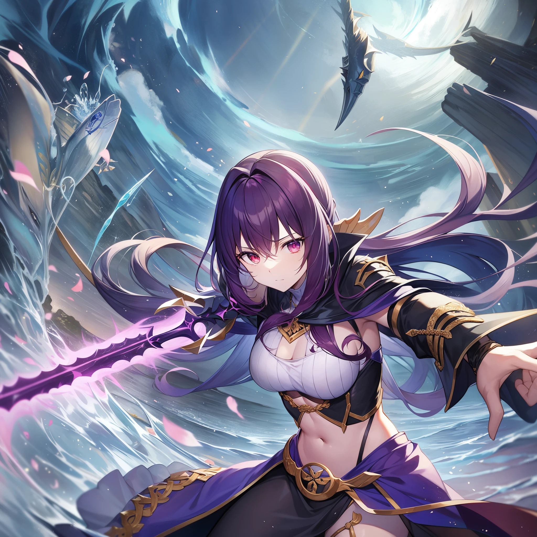 Masterpiece、top-quality、detaileds、Celtic tribes、cuchulainn、A spear that appears in Celtic folklore。 The owner is Cú Chulainn, a descendant of the light god Lugh and the greatest hero of Celtic folklore.。 With a spear given to him by his martial arts master, the witch Scathach.、It has a unique saw-shaped tip with lightning-like notches.。 Its size is also quite large.、It&#39;s about the same height as Furin when he became a berserker and his body swelled up.、It is said that it took five servants to carry it.。 This tip is made from the bones of a monster fish.、When you throw（There is also a theory that it is launched with the feet.）Becomes 30 arrowheads and rains down on the opponent.、When stabbed, it turns into a brutal strategic weapon that explodes as 30 thorns inside the opponent&#39;s body.。Depending on the legend, a curse may be given that nullifies healing.、It has terrifying effects such as defense penetration.。 Perhaps because of his origins, he has strong water attributes.、Good at fighting in shallow water and underwater。Depending on the document, it may be stated that the device cannot be used unless it is submerged in water up to the waist.。 Although it is generally considered to be the name of a spear,、Depending on the translator, it is not the spear itself.、It is sometimes interpreted as a throwing technique using a spear.。The name is「bag of spears」means、Probably a bag、「stomach」It seems to refer to organs like。 Ferdia, who knew about this spear, said:、This spear attack"attack from below"and、I keep my shield down to be wary of the spear coming down.。 Creed and Coinhen Sea monsters that appear in Celtic mythology(Strange fish)で、They killed each other in the Red Sea.、One of these, Creed&#39;s skull, washed up in Ireland.、It is said that he was processed by a warrior named Borg MacBain and became Gae Bolg.。