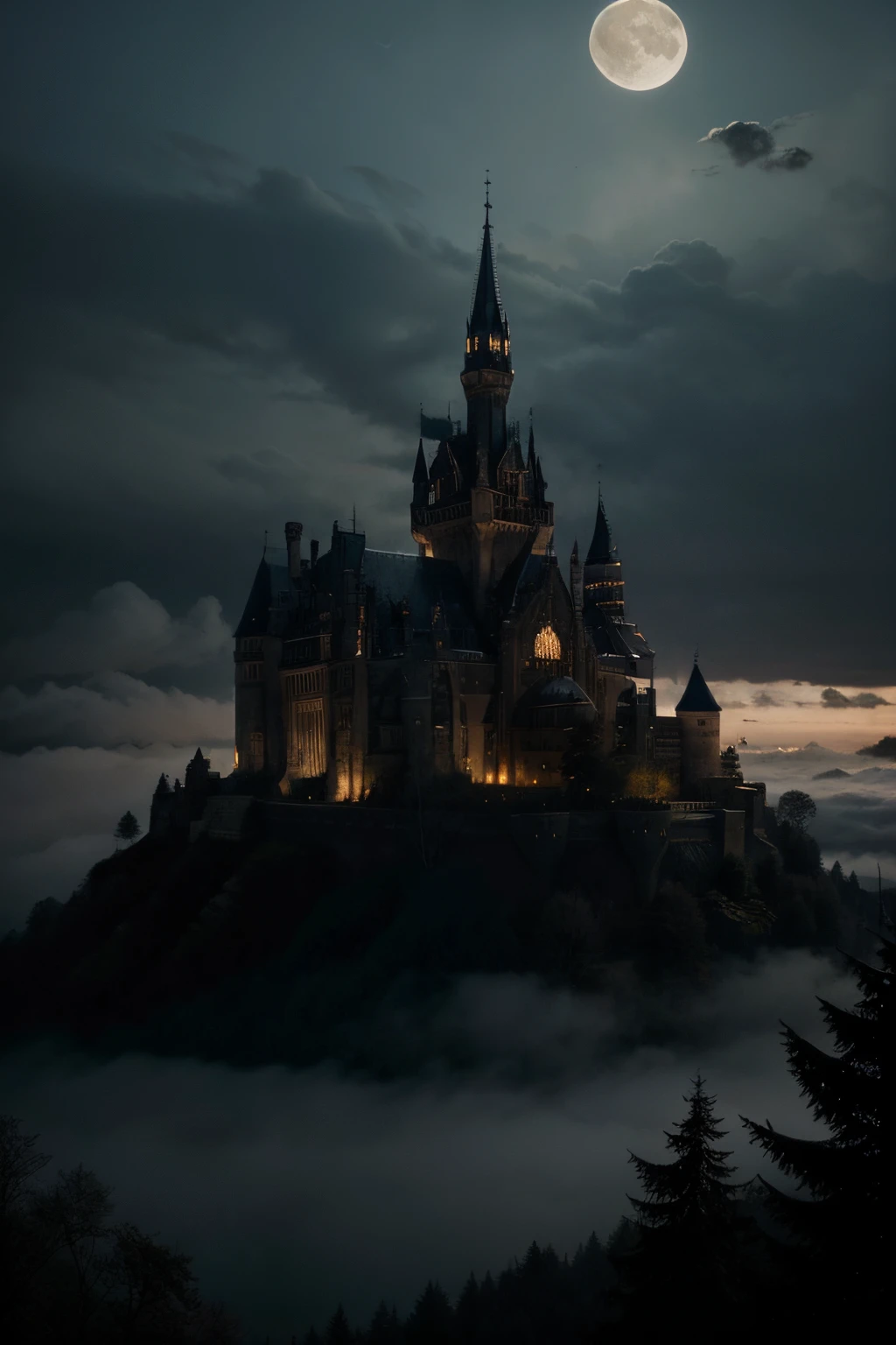 Erzeuge ein detailliertes 2D-Pixel-Art-Hintergrundbild im Stil der klassischen 'Castlevania'-Spiele. Der Fokus liegt auf einer gotischen, dark aesthetics, which is reminiscent of medieval European architecture. Der Hintergrund sollte folgende Elemente beinhalten:
Schloss-Thematik: A large, threatening-looking castle on a hill or mountain in the background. The castle should have high towers, pointed roofs and dark ones, steinerne Mauern aufweisen.
Vordergrund-Elemente: Verfallene Grabsteine, scattered bones and dead trees, to create a spooky cemetery atmosphere. Optionally, clouds of fog can creep across the ground.
Mond und Himmel: A large, voller Mond in einem dunklen, wolkigen Nachthimmel, der das Schloss beleuchtet und dramatische Schatten wirft.
Farbpalette: Use a steamed one, dunkle Farbpalette mit Akzenten von Mondschein, die Teile der Szene in ein unheimliches Licht tauchen.
Optional - Kreaturen: Add subtle references to classic horror creatures, like bats in the sky or a shadowy figure, die in den Schatten des Friedhofs lauert.
The style was intended to be nostalgic, reminiscent of the era of 8-bit and 16-bit video games, but with a modern sharpness and attention to detail, which highlights the Gothic atmosphere and the 'Castlevania' theme."