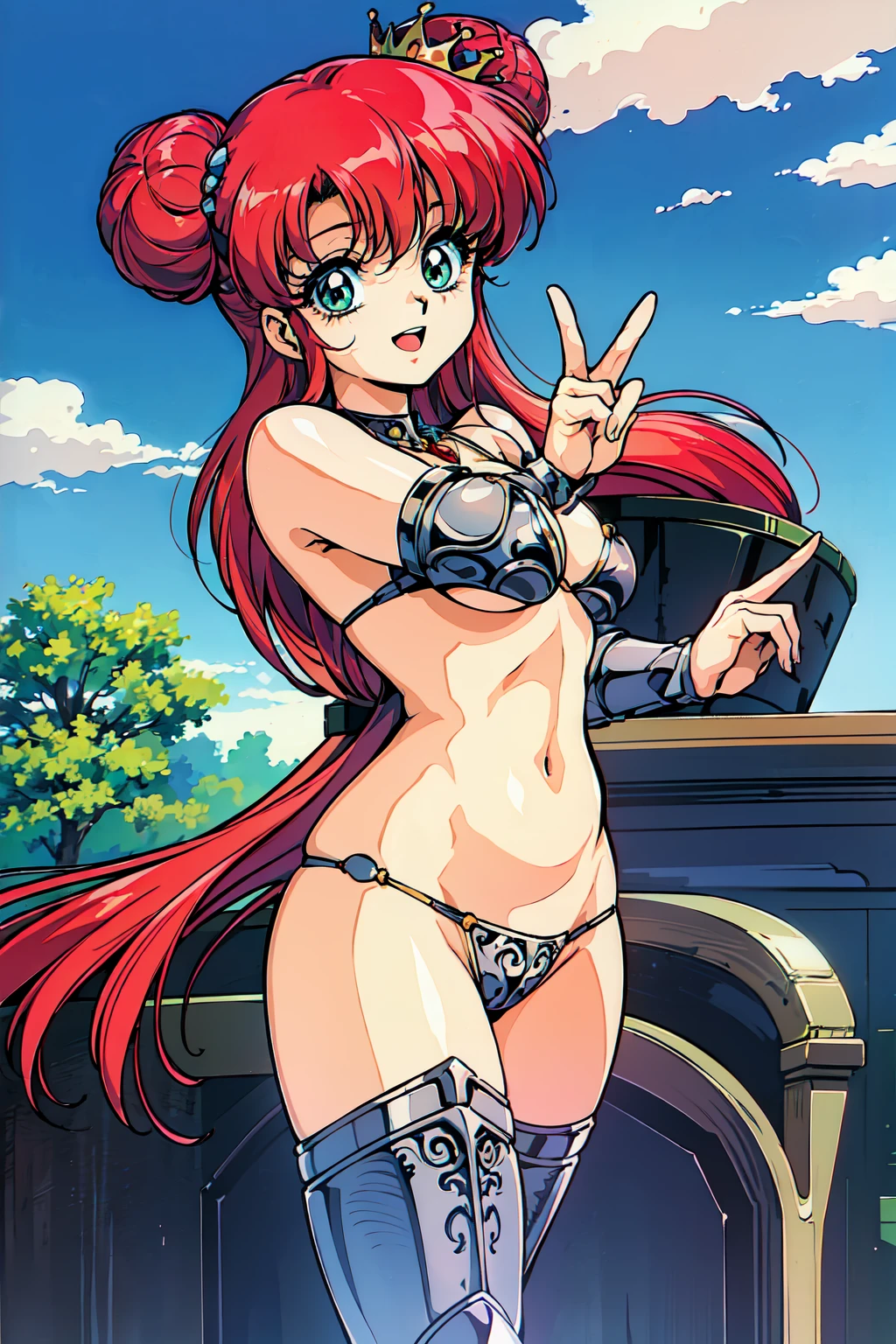 Ariana Grande from tenguen toppa gurren laggan, cute. bikini top with flames print under leather jacket, black leather shorts,, gloves, sitting, looking at the viewer, background: grand canyon, beautiful sunset