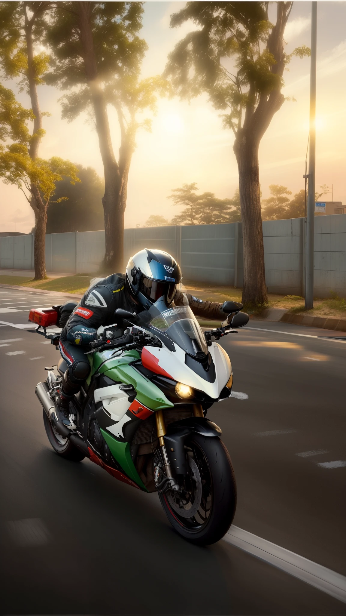 (RAW, Best quality, high resolution, masterpiece: 1.3) ,a man riding a motorcycle on the street, riding on the road, r6, without helmet, riding a motorcycle, 3 6 0 capture, motorbiker, wheelie, raziel irl, frontshot, at racer track, gif, riding a motorbike down a street, motorcycle, front on, riding, unreal enging, helmet view