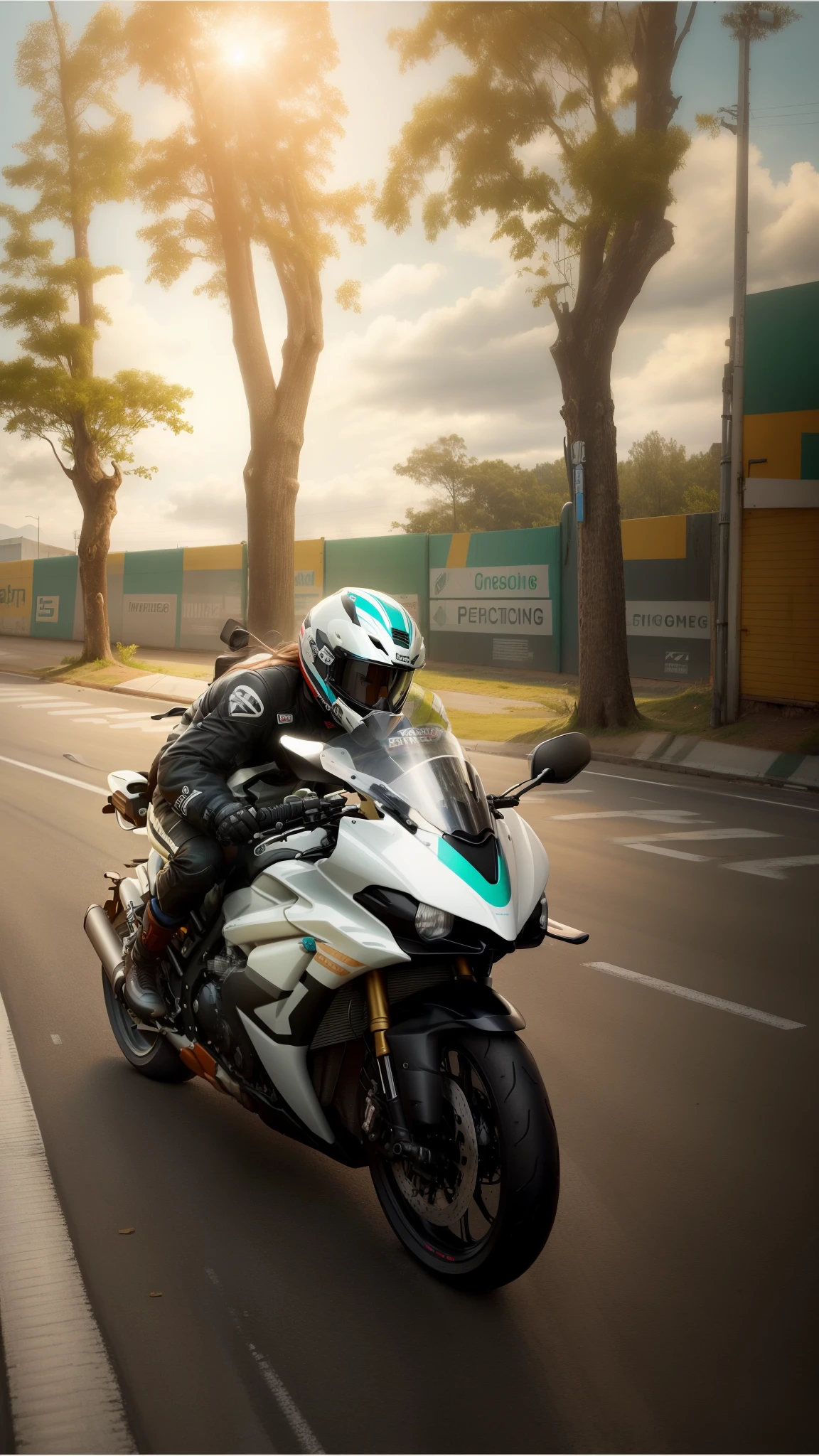 (RAW, Best quality, high resolution, masterpiece: 1.3) ,a man riding a motorcycle on the street, riding on the road, r6, without helmet, riding a motorcycle, 3 6 0 capture, motorbiker, wheelie, raziel irl, frontshot, at racer track, gif, riding a motorbike down a street, motorcycle, front on, riding, unreal enging, helmet view