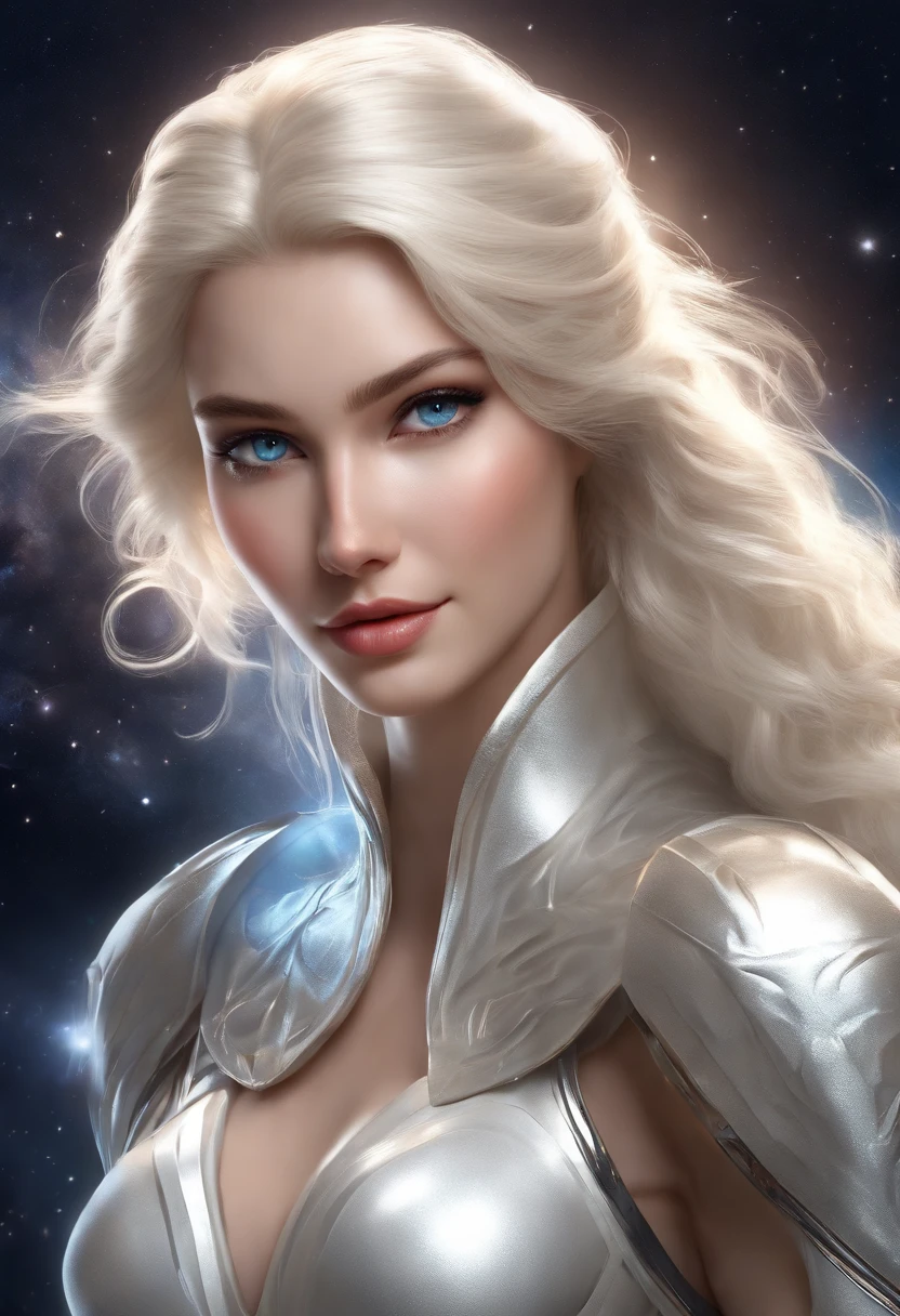 ((White wolf and girl)), (huge wolf), (huge white wolf guards a beautiful girl), movement, running, running along the milky way, blue eyes, White wolf fur glows with silver sparks, (Young girl, Very young), 16 years old, (NSFW), blue eyes, hourglass figure, large breasts, wide buttocks, blonde goddess, seductive grin, smile, beautiful face, perfect white-haired girl, lips parted, blue eyes, blonde, very long curly hair , transparent clothes, transparent air payment, Silver collar, Silver belt, Silver sandals, Contented posture, cute seductive smile, beautiful blonde, Nice young girl, Nice viewing angle, Attractive pose, Cute girl, sexy pose, gorgeous blonde, Full image height, Full-length image, ((Orion Nebula background)), Starry sky background, Two moons, Orion Nebula, milky way at feet, professional, (4k photo:1.1) in front, (sharp focus:1.3), high level of detail , cabbie (Low shirts:1.2), Beautiful detailed face, brown eyes, long blonde hair, (attractive young woman:1.3), (seductive:1.1), (Paint:1.1), (masterpiece: 1.5) (photorealistic: 1.1) (bokeh) (best quality) (Detailed skin texture, Pores, hair: 1.1) (intricate) (8K) (HDR) (Wallpaper) (cinematic lighting) (Sharp focus)