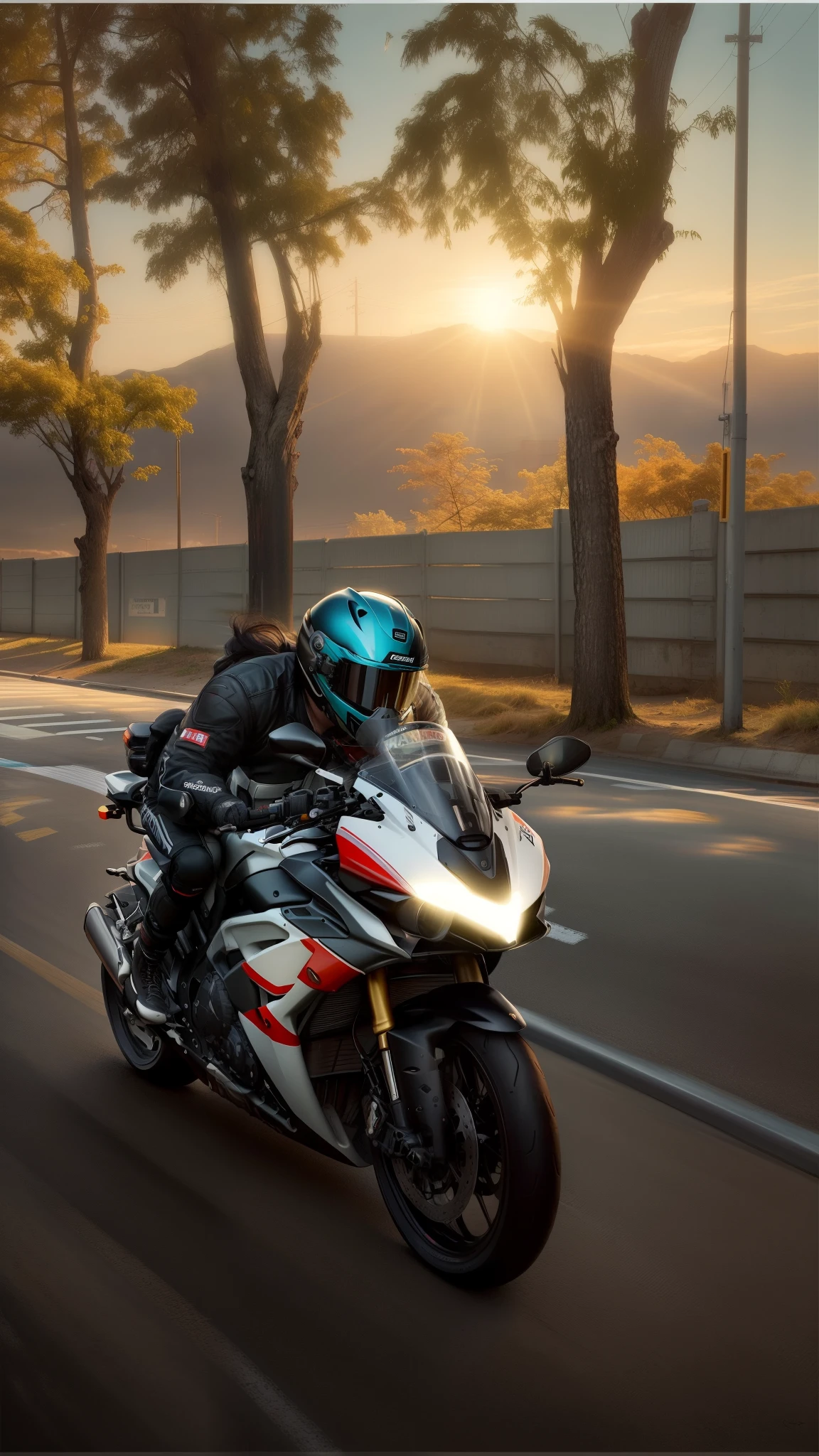 (RAW, Best quality, high resolution, masterpiece: 1.3) ,a man riding a motorcycle on the street, riding on the road, r6, without helmet, riding a motorcycle, 3 6 0 capture, motorbiker, wheelie, raziel irl, frontshot, at racer track, gif, riding a motorbike down a street, motorcycle, front on, riding, unreal enging, helmet view