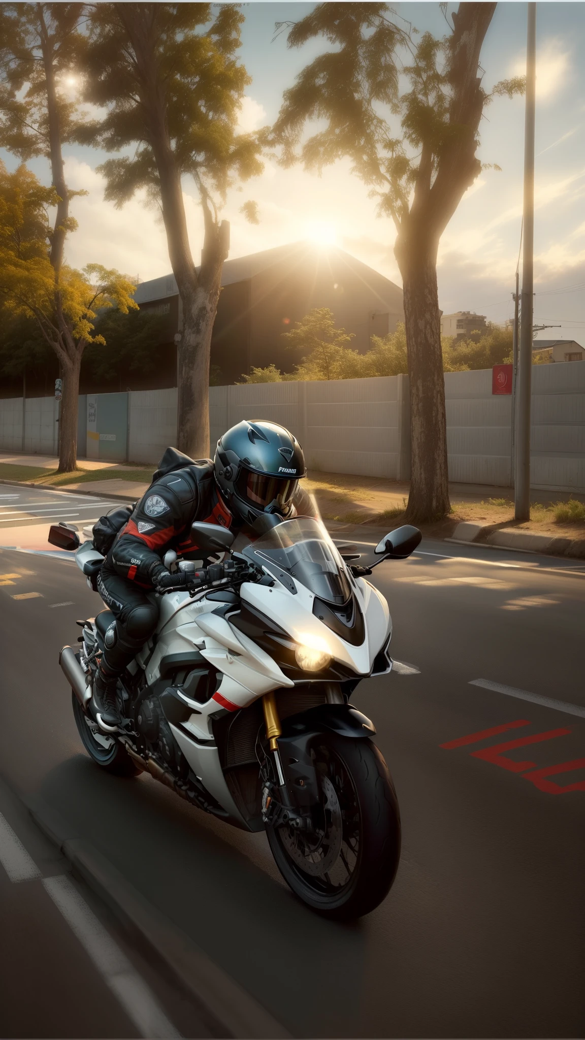 (RAW, Best quality, high resolution, masterpiece: 1.3) ,a man riding a motorcycle on the street, riding on the road, r6, without helmet, riding a motorcycle, 3 6 0 capture, motorbiker, wheelie, raziel irl, frontshot, at racer track, gif, riding a motorbike down a street, motorcycle, front on, riding, unreal enging, helmet view