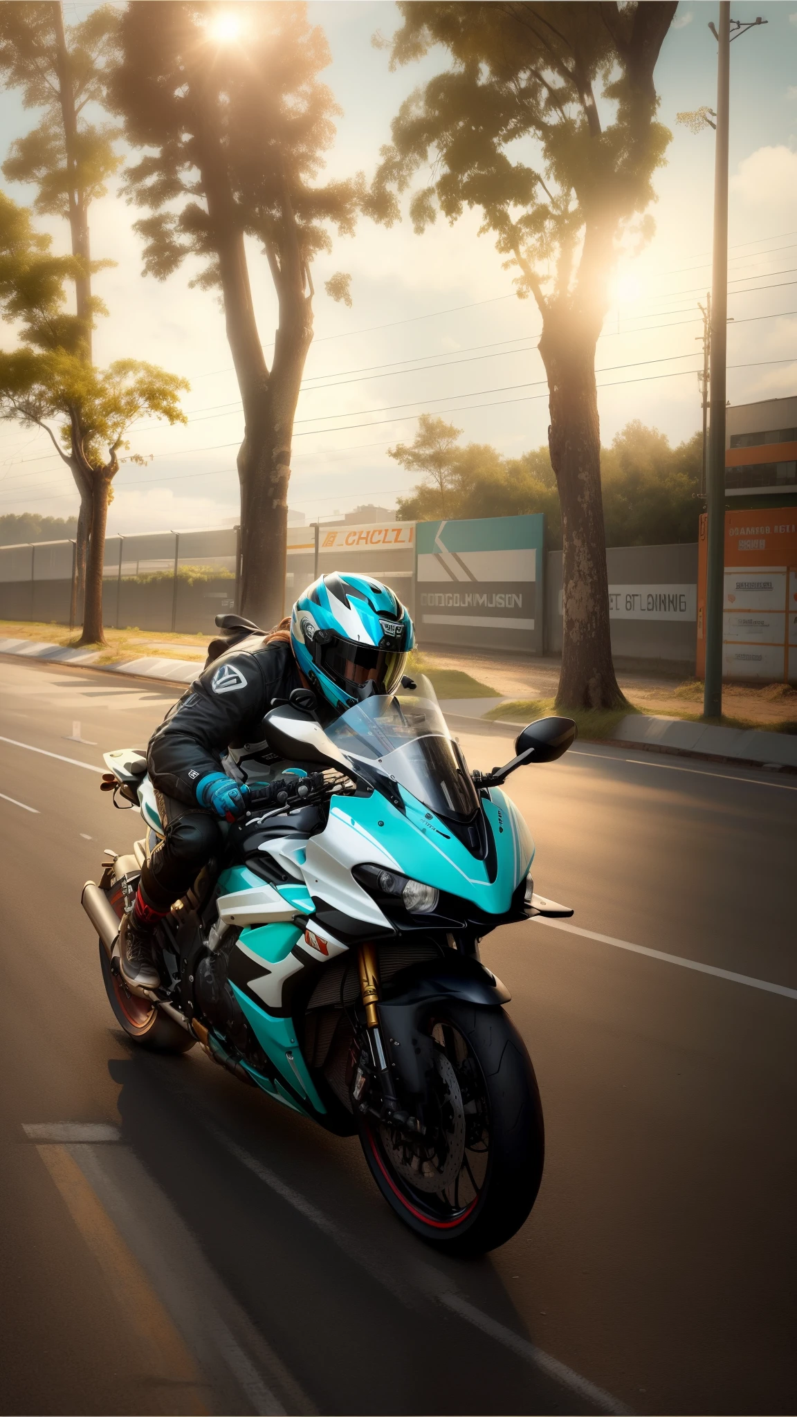 (RAW, Best quality, high resolution, masterpiece: 1.3) ,a man riding a motorcycle on the street, riding on the road, r6, without helmet, riding a motorcycle, 3 6 0 capture, motorbiker, wheelie, raziel irl, frontshot, at racer track, gif, riding a motorbike down a street, motorcycle, front on, riding, unreal enging, helmet view