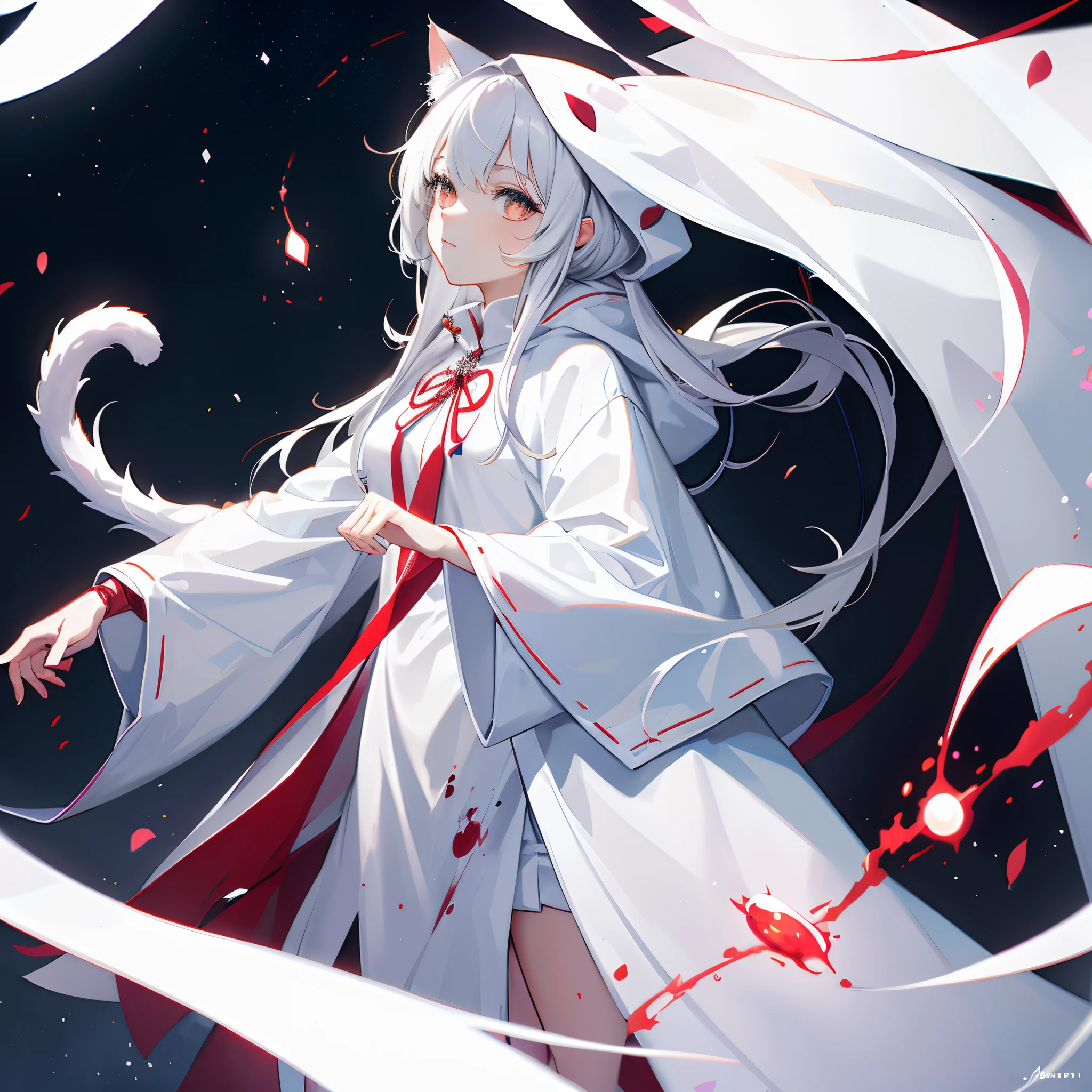 Cat lady,white colors,wearing cloak,Blood chakra eye,Sick,shinigami,quadratic element,hitman