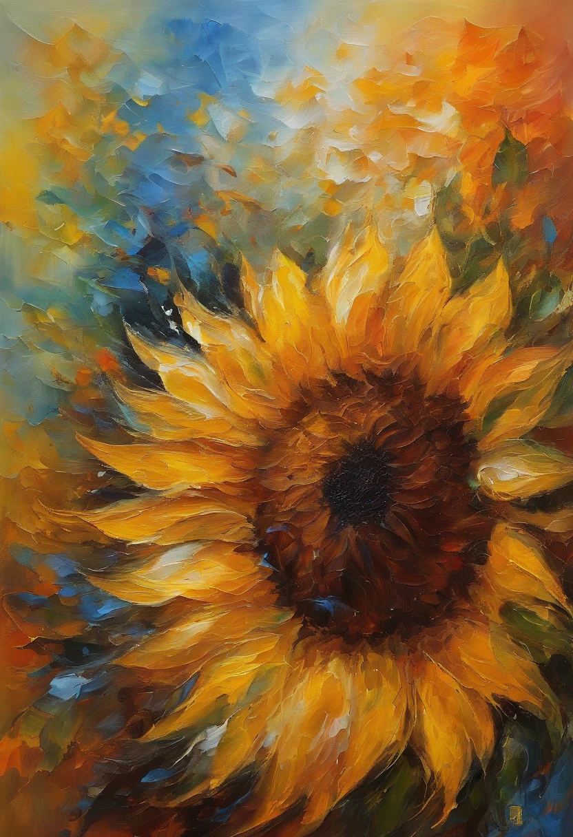 oil painted,sunflower god, the almighty creator of the entire universe, Larger than all galaxies, Graphical representation of a hyper-detailed giant energy cloud in the middle of the universe,ultrarealistic oil painting. Masterpiece works of art.