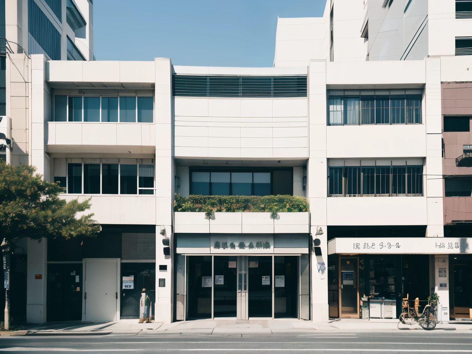 front of building frontage Near future daytime residential area White theme front of building A city scape Line