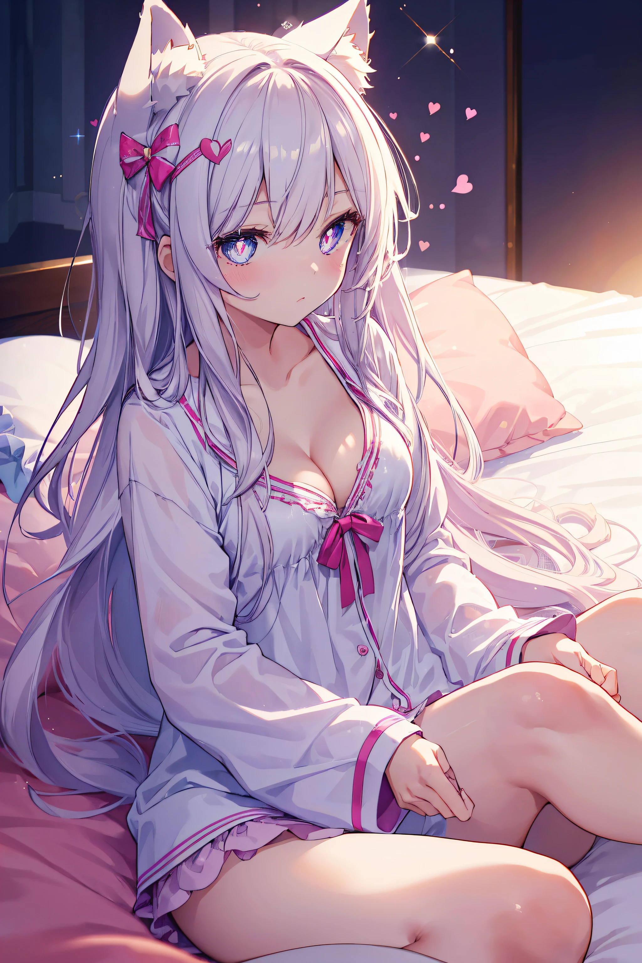 (2filles, cheveux longs élégants, Couleur, Yeux détaillés, Pupilles étincelantes, pupilles cardiaques, âge des étudiants fille), E-brest, , Au lit, dormir dans son lit mignon dormir, oreilles et queues d'animaux, pyjama mignon, Abus d’éruption de lentille, aberration chromatique, détail élevé, Anime, sur l’art, profondeur de champ, Flou de mouvement, Lumière rougeoyante, grain du film, UHD, rétine, précis, Chef-dœudansre, anatomiquement correct, peau texturée, Super détail, high détails, de la haute qualité, Primé, meilleur qualité, Haute résolution, 16k, (Angle de caméra: Grand angle)
