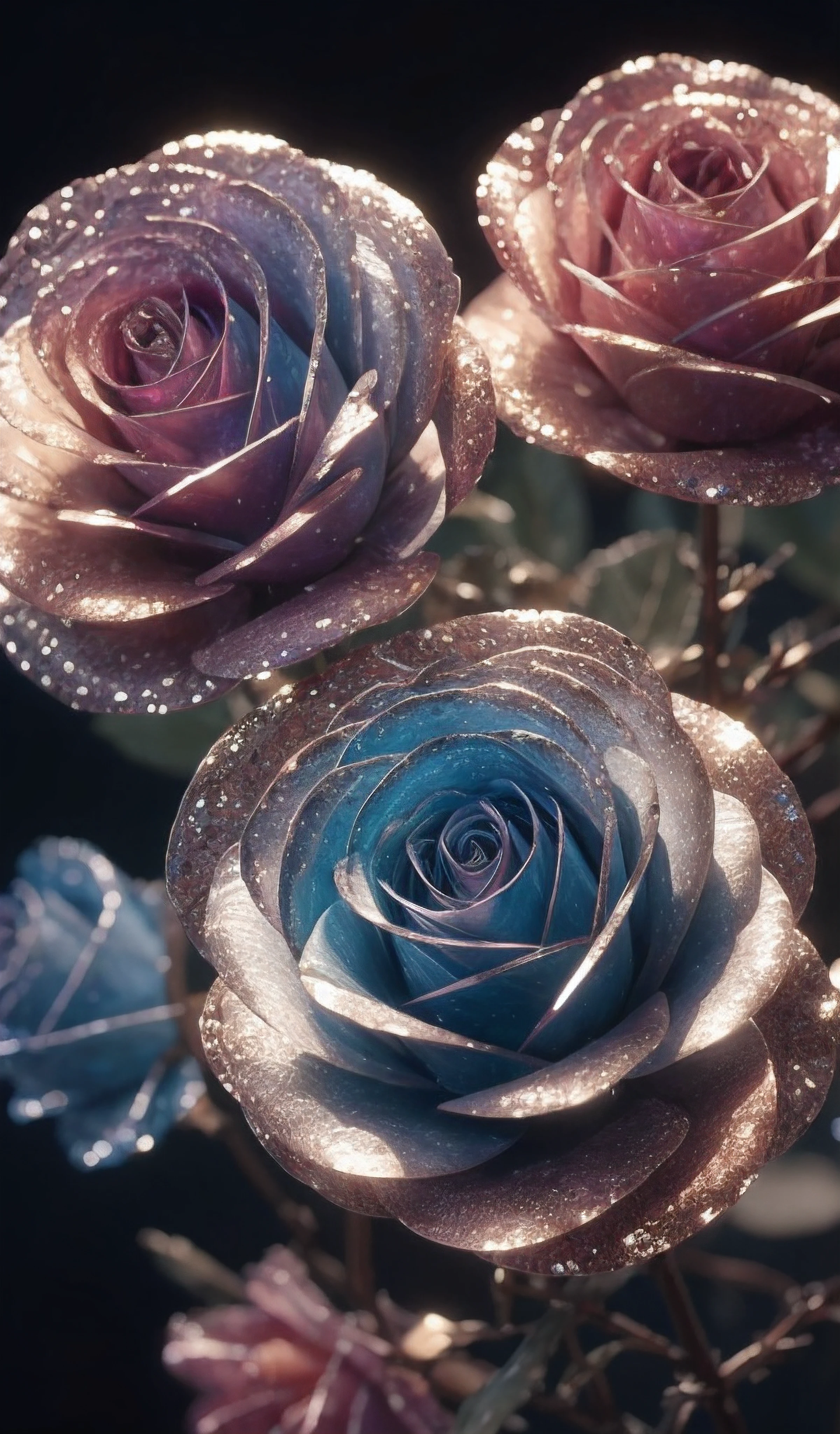 Crystal rose, dream-like, galaxias, cleanness, Sparkling, Sparkling, splendor, Colorful, amazing cinematography, dramatic lights, Photographic realism, ultra - detailed, 4K, depth of fields, A high resolution
