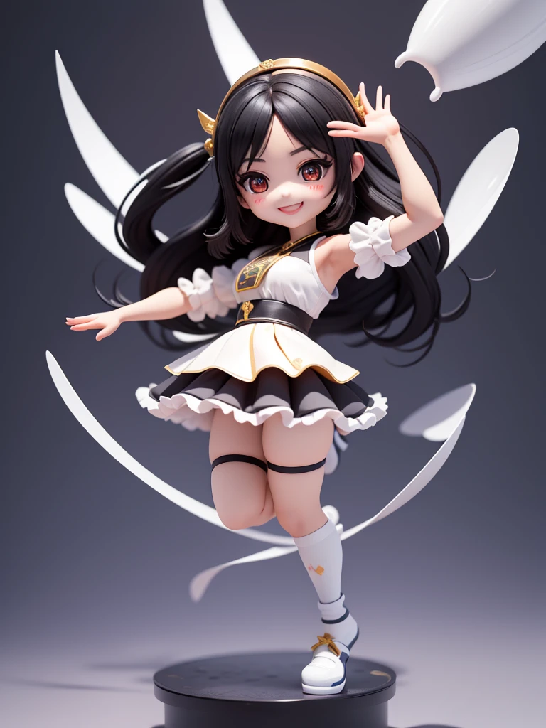 (master-piece)、(最高品質)、(Full body:1.2)、(big smile)、Chibi anime girls are very cute and beautiful., straight black hair, Black eye, White cooking background, Full body, stand, Highly detailed face and eyes, clearly stated, bara